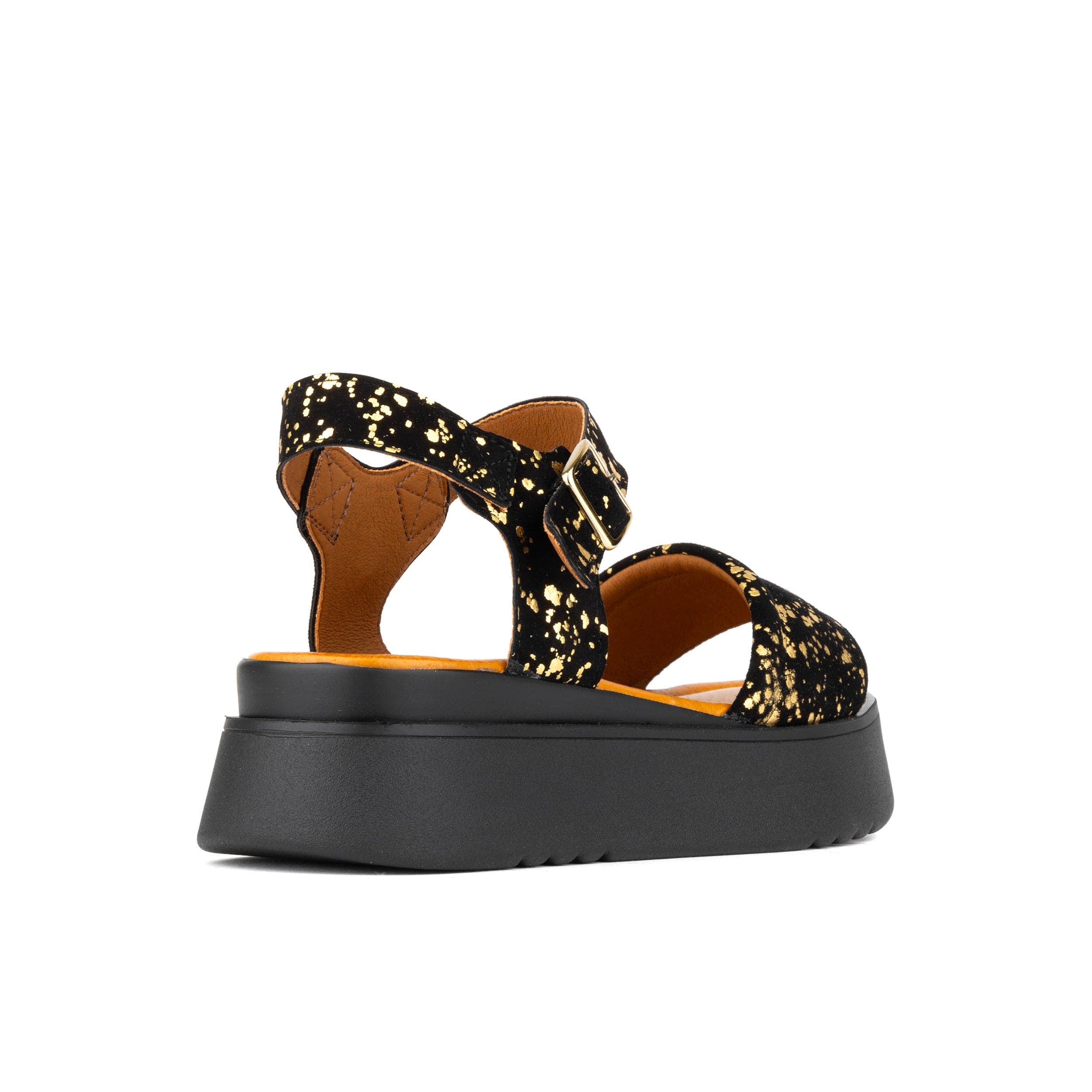 Amalfi - Black Gold Drops - Women's 1.3 inch flatform strappy leather chunky sandal - Image 5