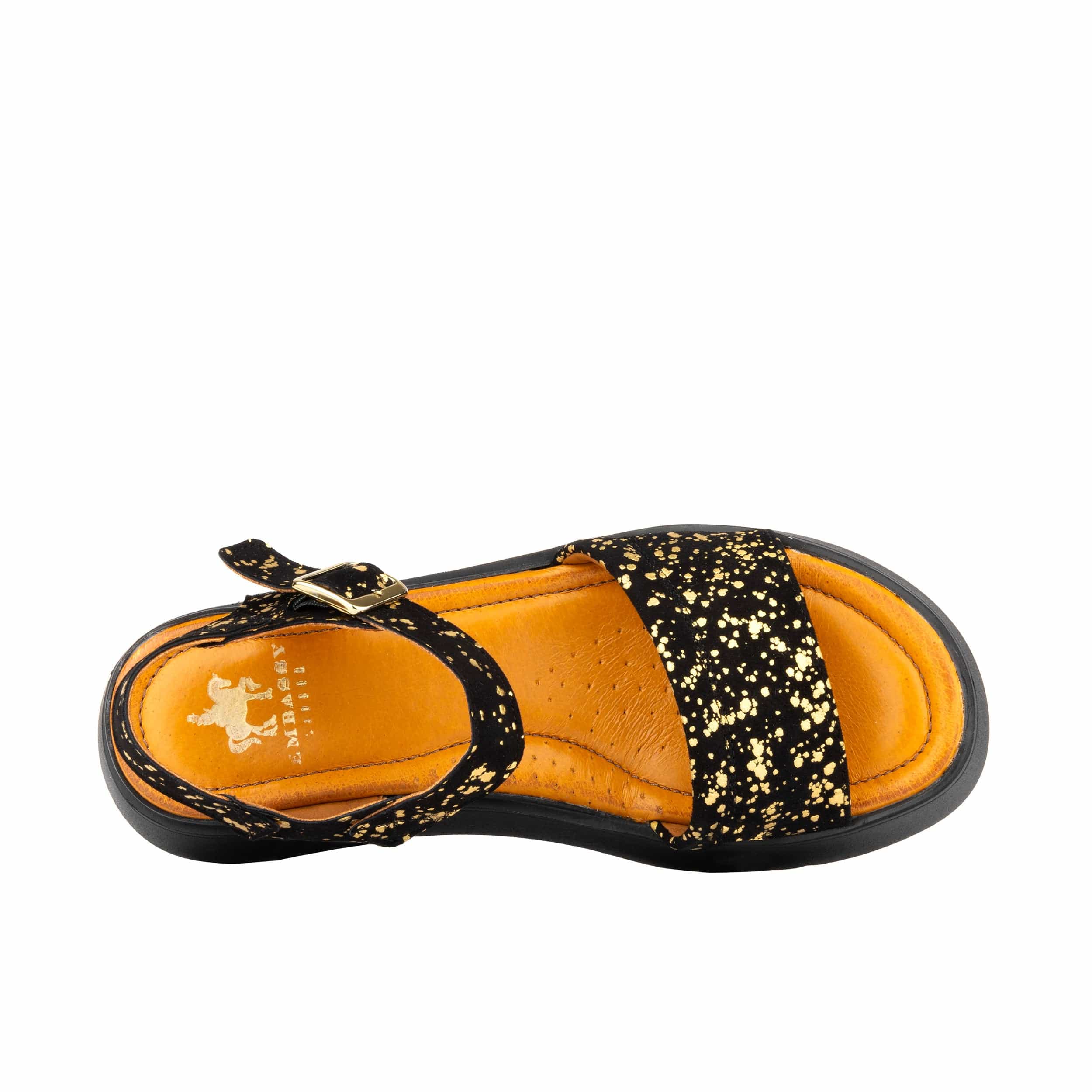 Amalfi - Black Gold Drops - Women's 1.3 inch flatform strappy leather chunky sandal - Image 7