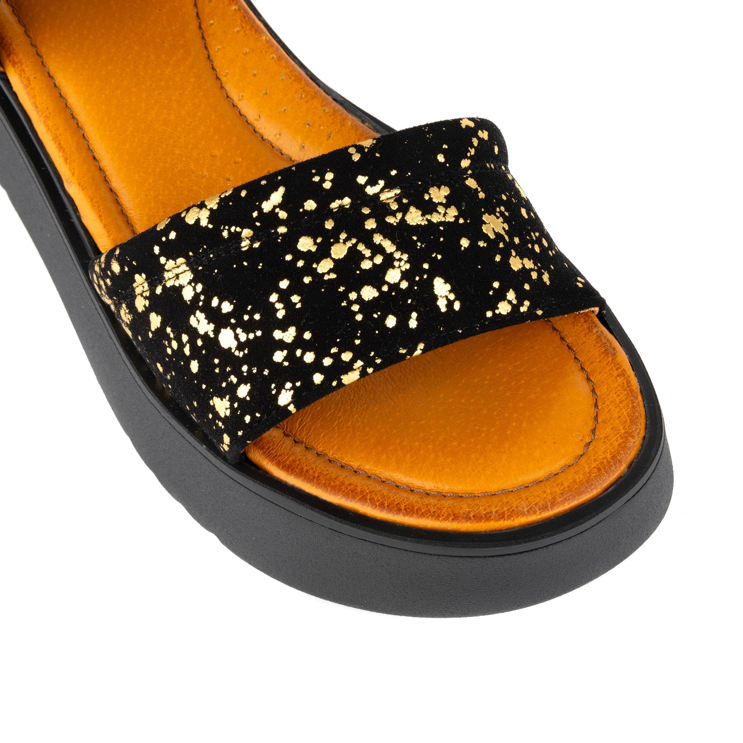 Amalfi - Black Gold Drops - Women's 1.3 inch flatform strappy leather chunky sandal - Image 8