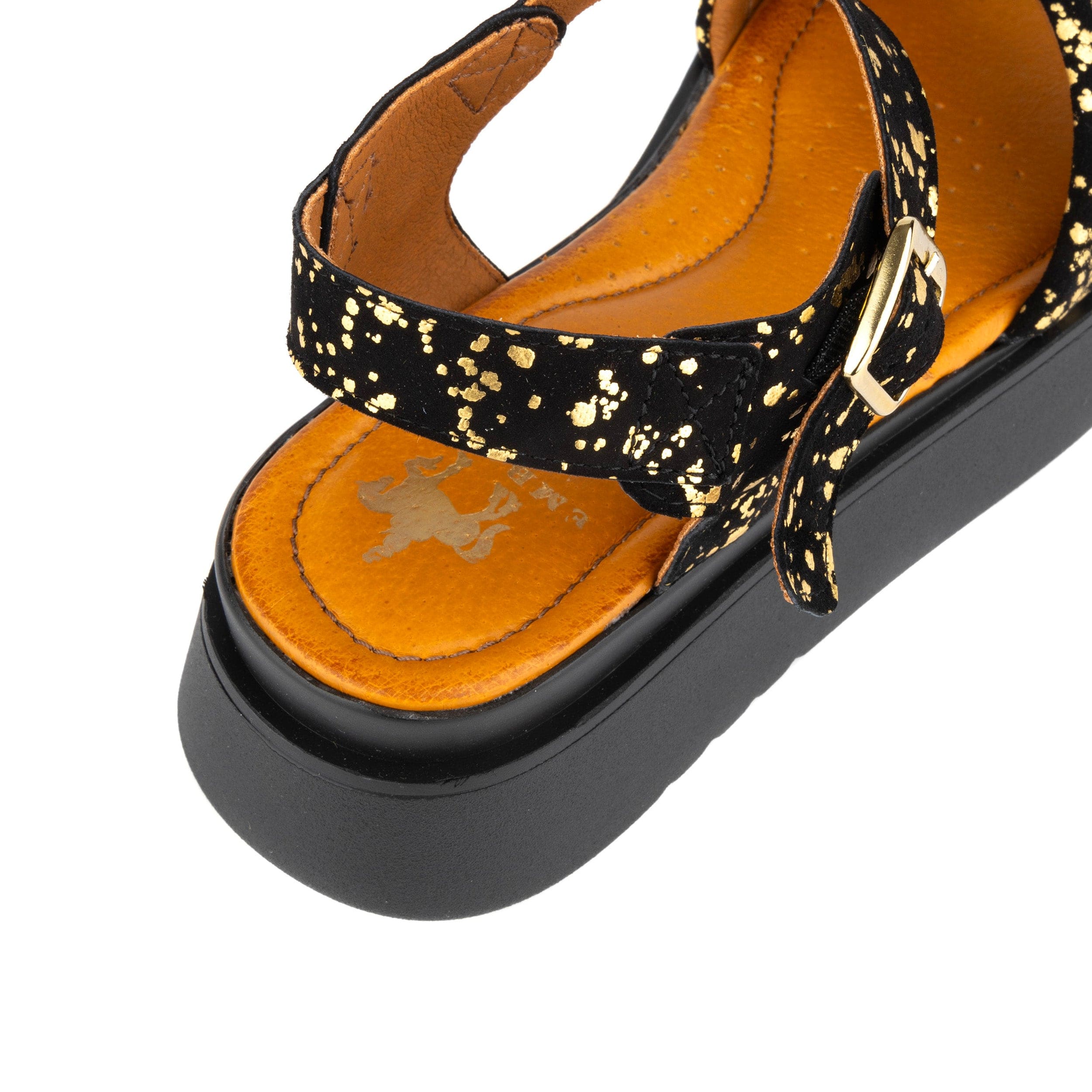 Amalfi - Black Gold Drops - Women's 1.3 inch flatform strappy leather chunky sandal - Image 9