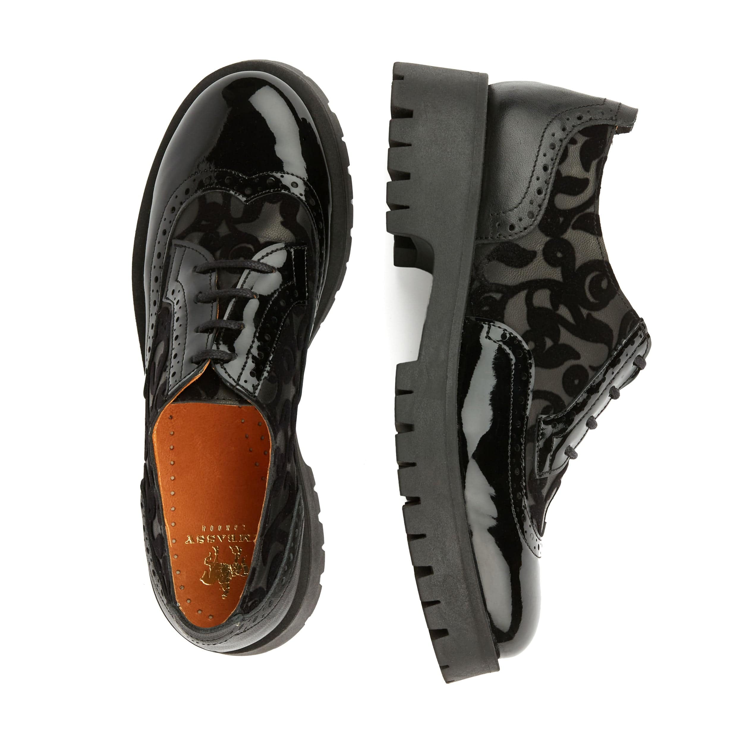 Artisan - Black Floral - Women's leather lace-up shoe with brogue detailing - Image 10