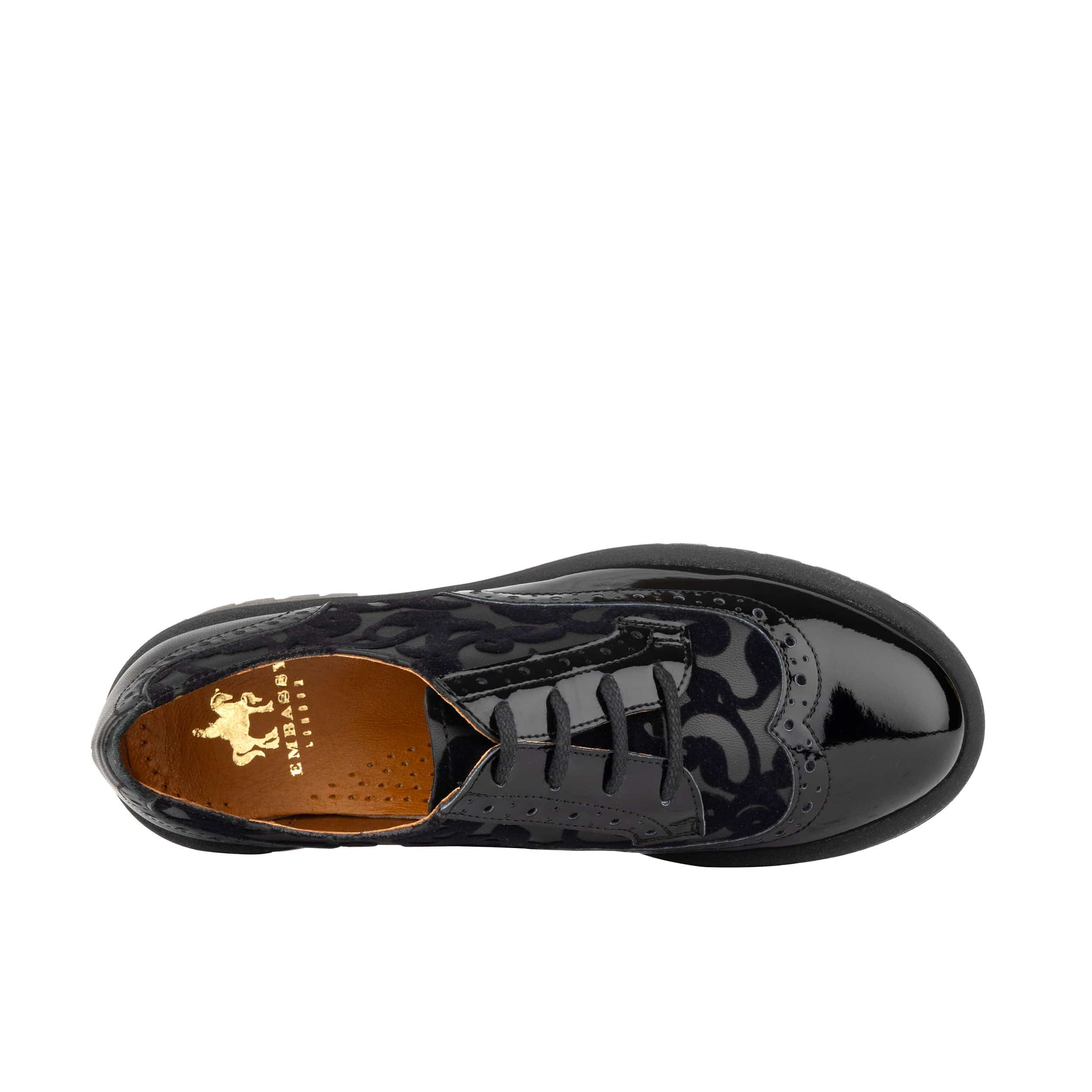 Artisan - Black Floral - Women's leather lace-up shoe with brogue detailing - Image 7