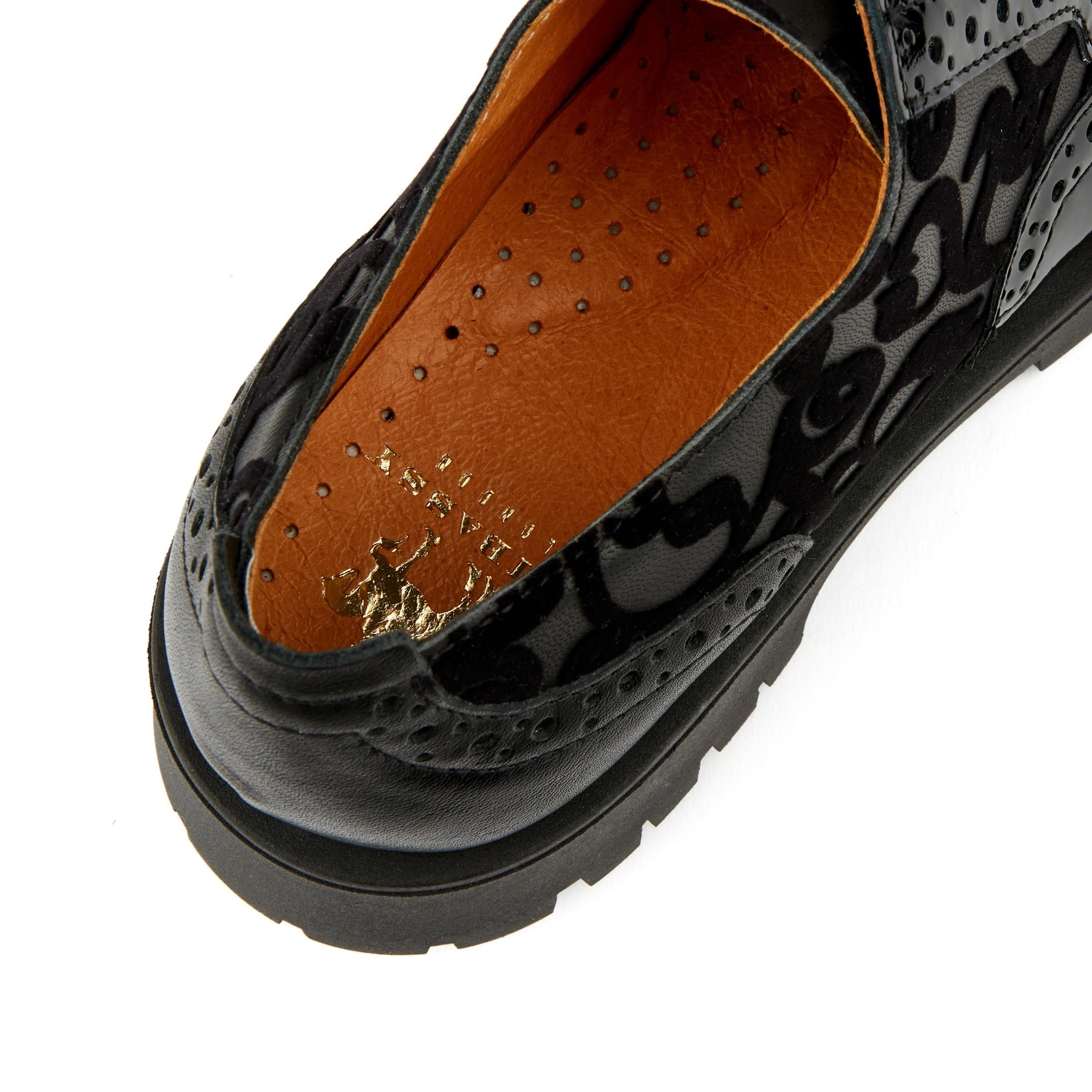 Artisan - Black Floral - Women's leather lace-up shoe with brogue detailing - Image 9