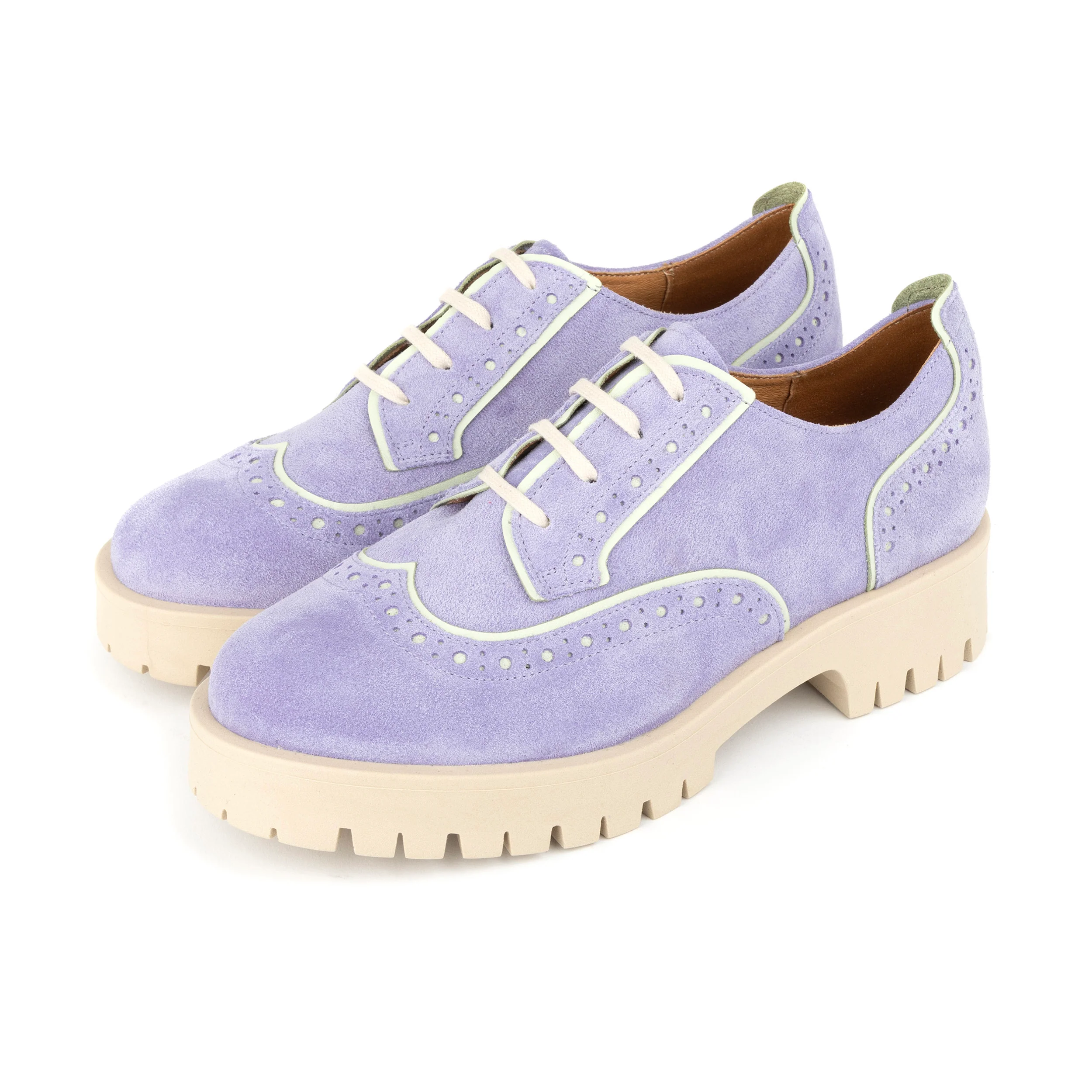 Artisan - Lavender - Women's Suede Lace-up Shoe with Brogue Detailing - Image 9