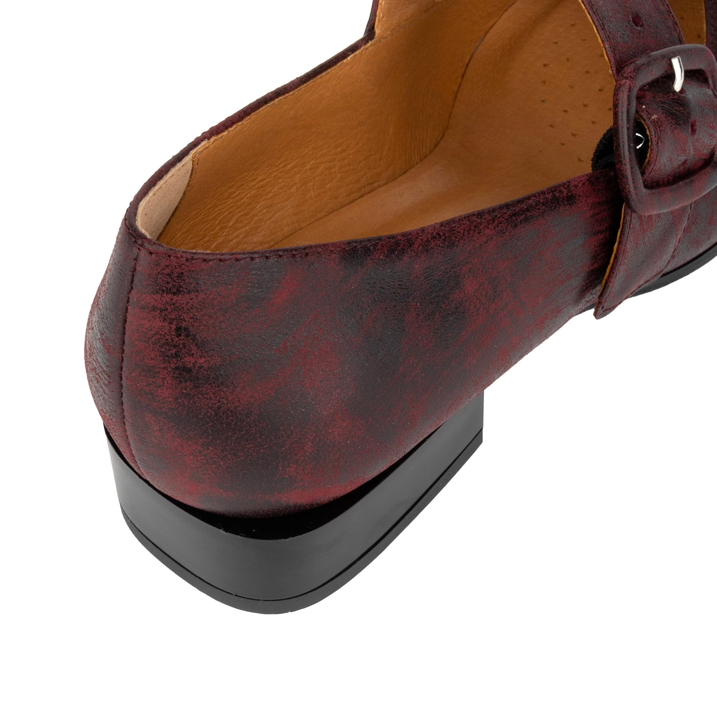 Bliss - Burgundy - Women's block heel square toe brushed leather Mary-Jane - Image 9