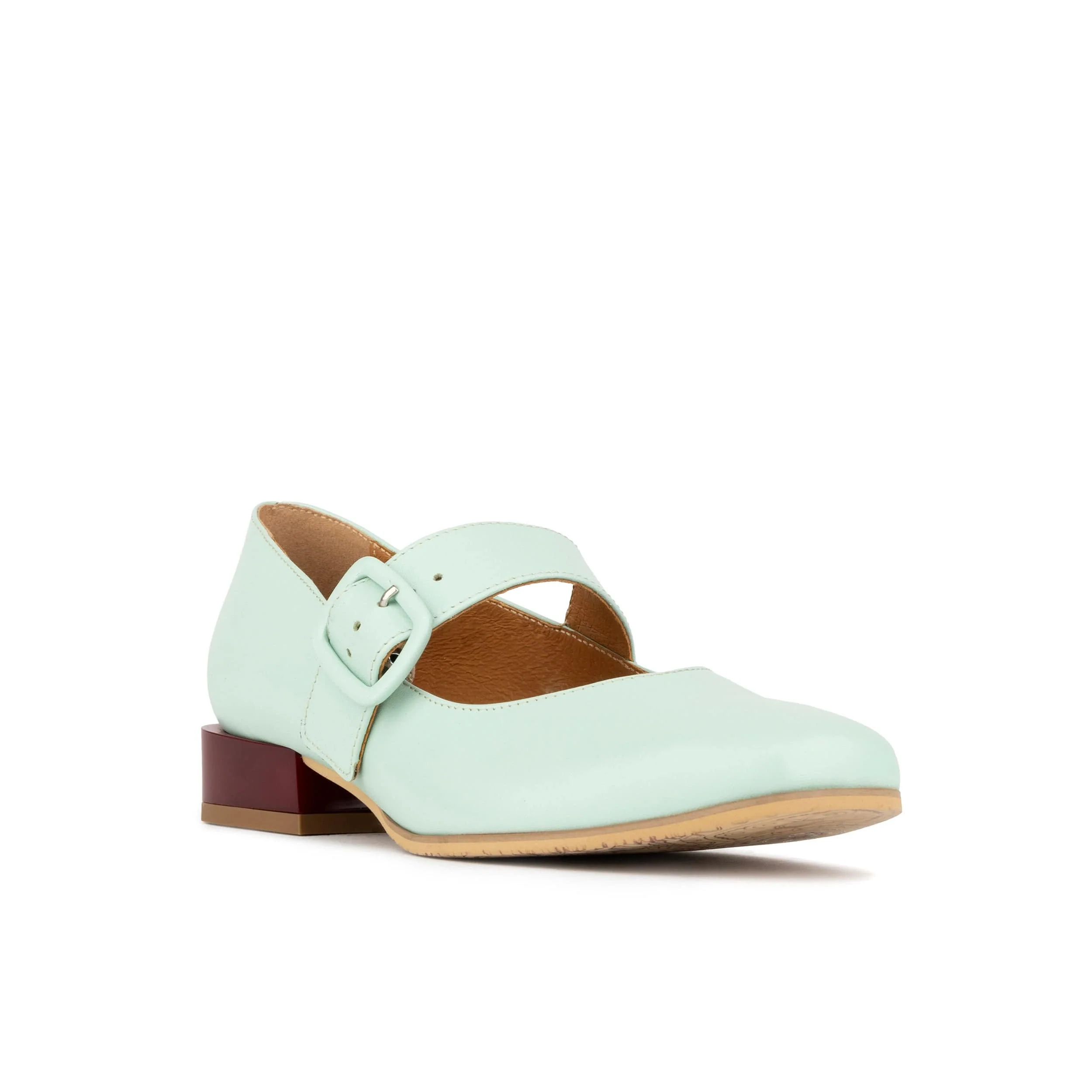 Bliss - Mint & Red - Women's block heel square toe leather Mary-Jane - Image 3