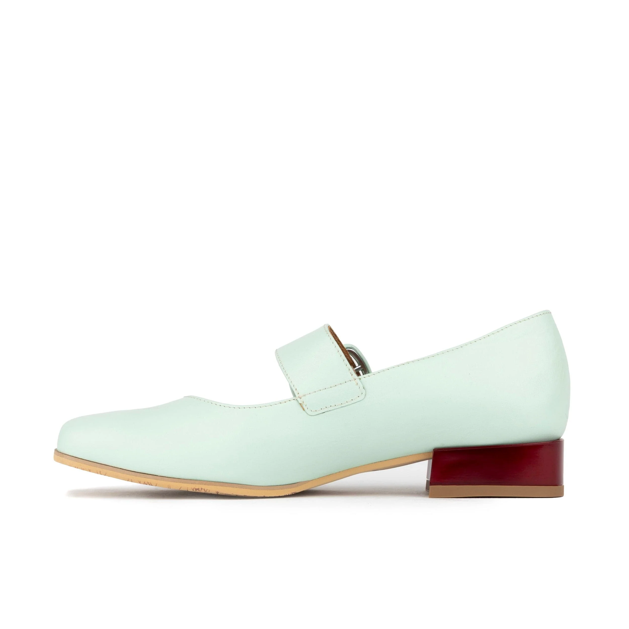 Bliss - Mint & Red - Women's block heel square toe leather Mary-Jane - Image 4