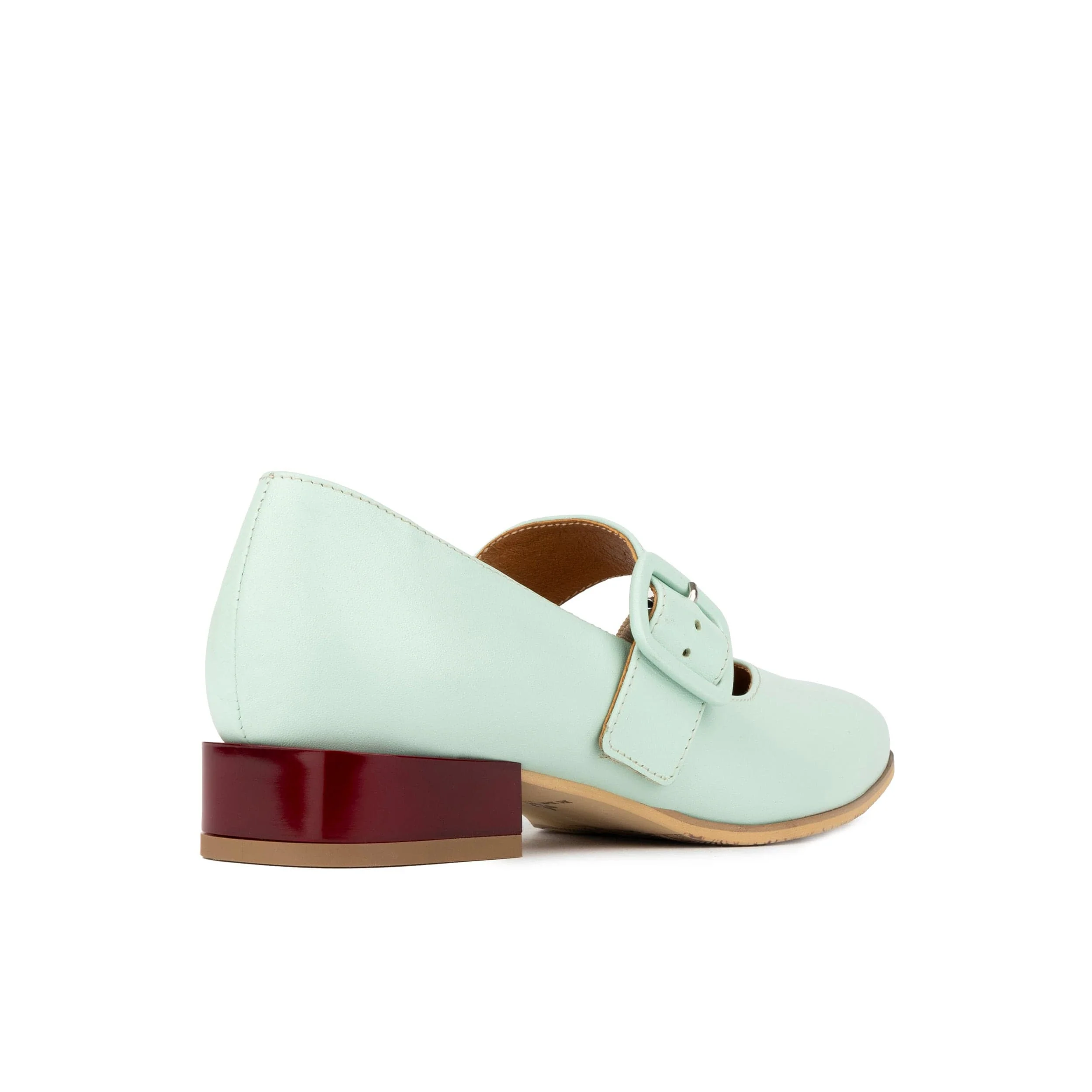 Bliss - Mint & Red - Women's block heel square toe leather Mary-Jane - Image 5