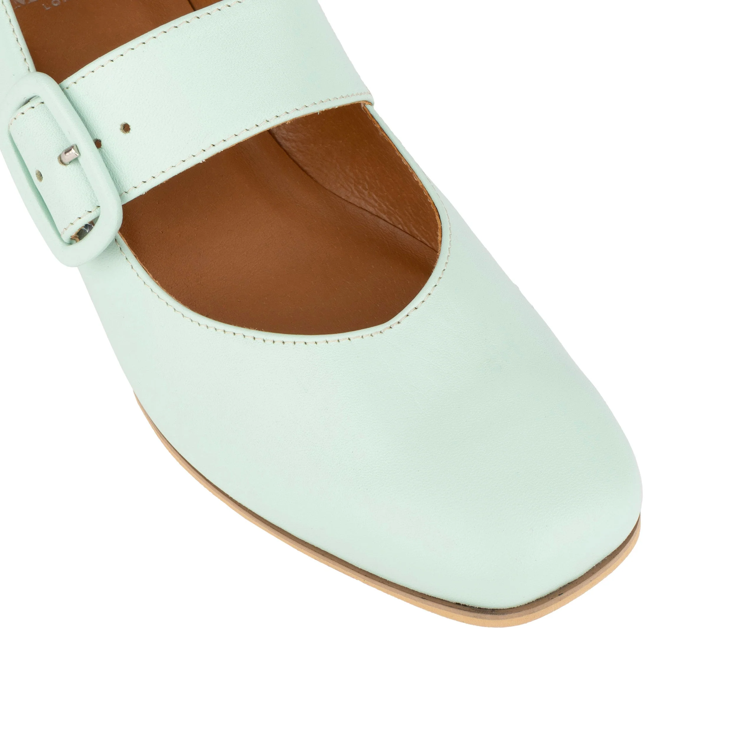 Bliss - Mint & Red - Women's block heel square toe leather Mary-Jane - Image 8