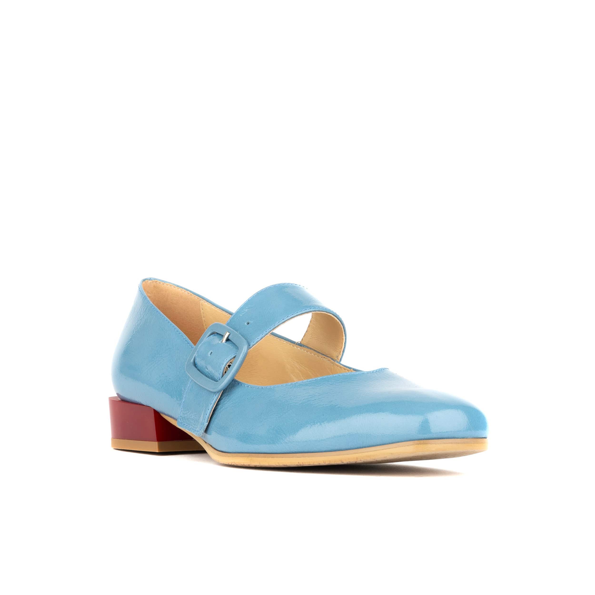 Bliss - Light Blue - Women's block heel square toe patent leather Mary-Jane - Image 3