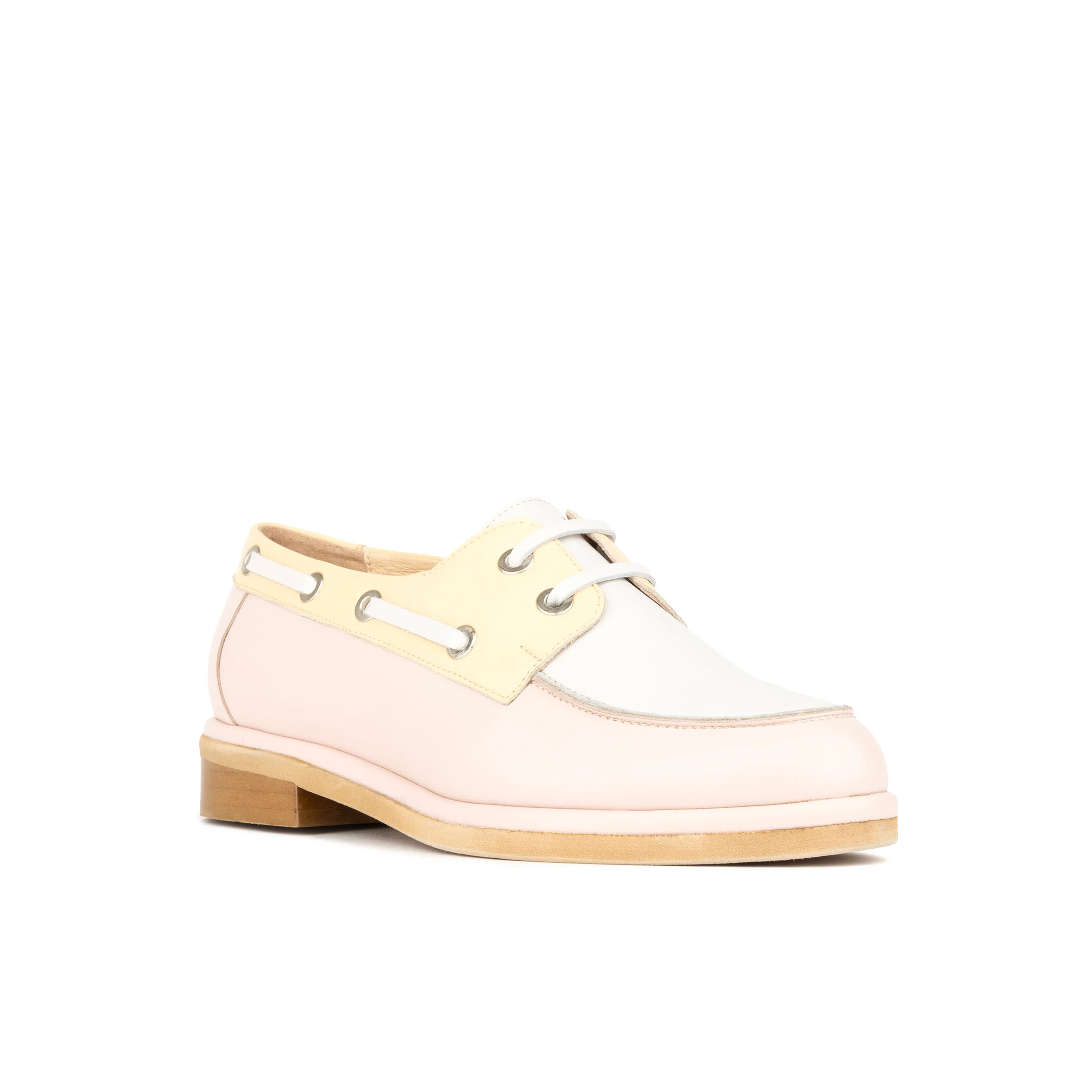 Boatie - Yellow & Cream & Pink - Women's Leather Boat Shoe - Image 3