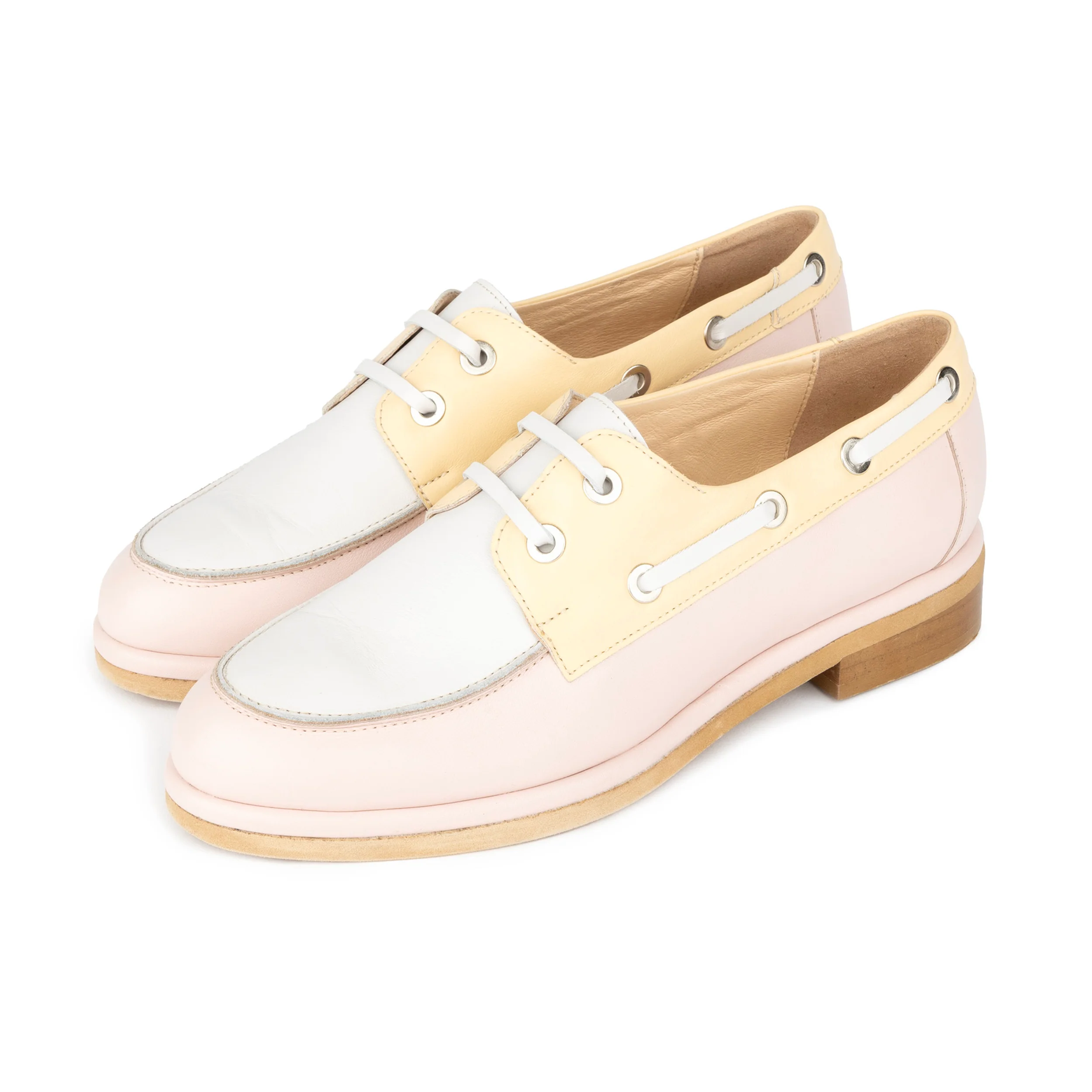 Boatie - Yellow & Cream & Pink - Women's Leather Boat Shoe - Image 8