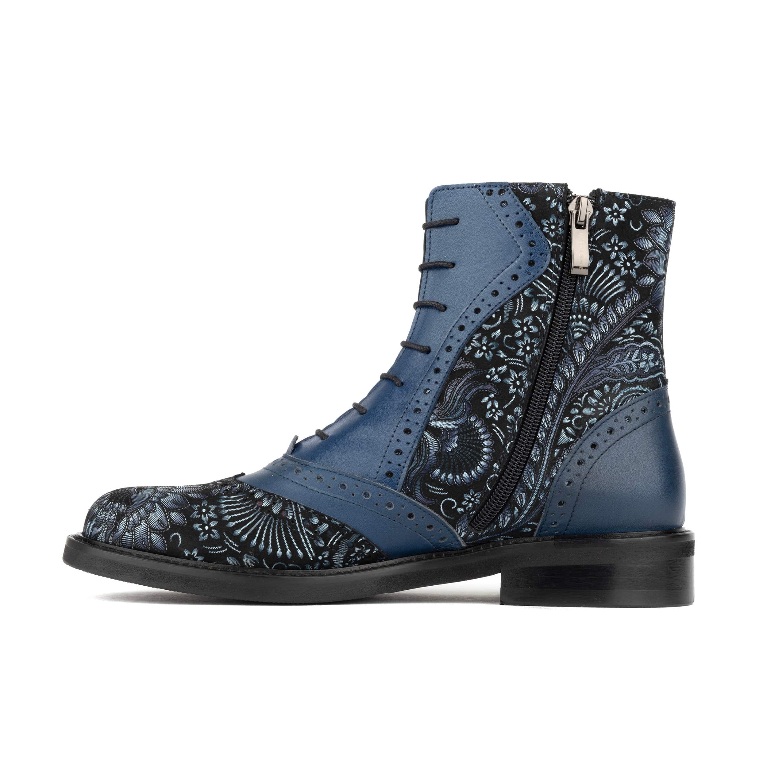 Brick Lane Boots - Blue - Women's leather oxford higher ankle boot with brogue detail - Image 3