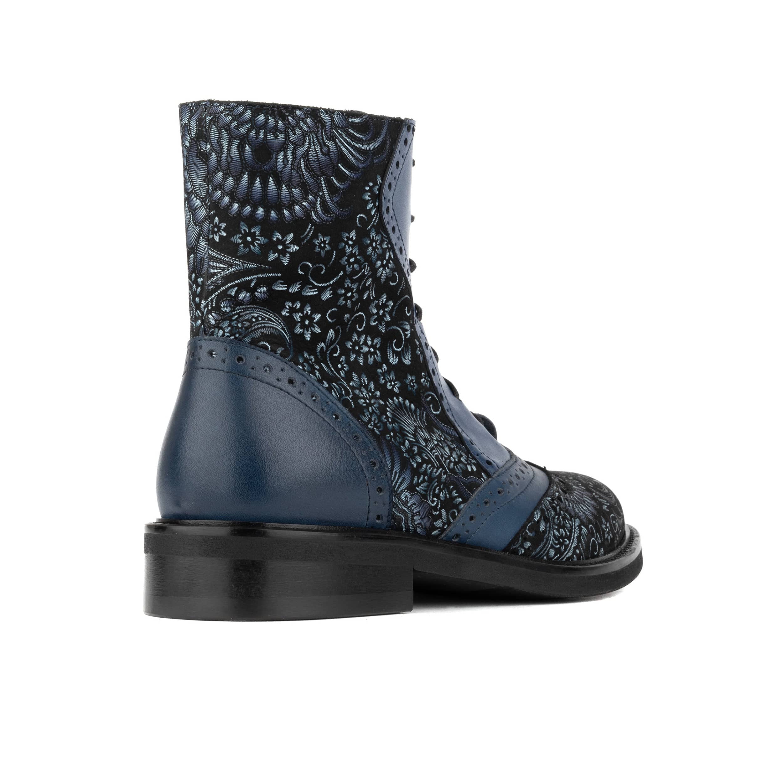 Brick Lane Boots - Blue - Women's leather oxford higher ankle boot with brogue detail - Image 4