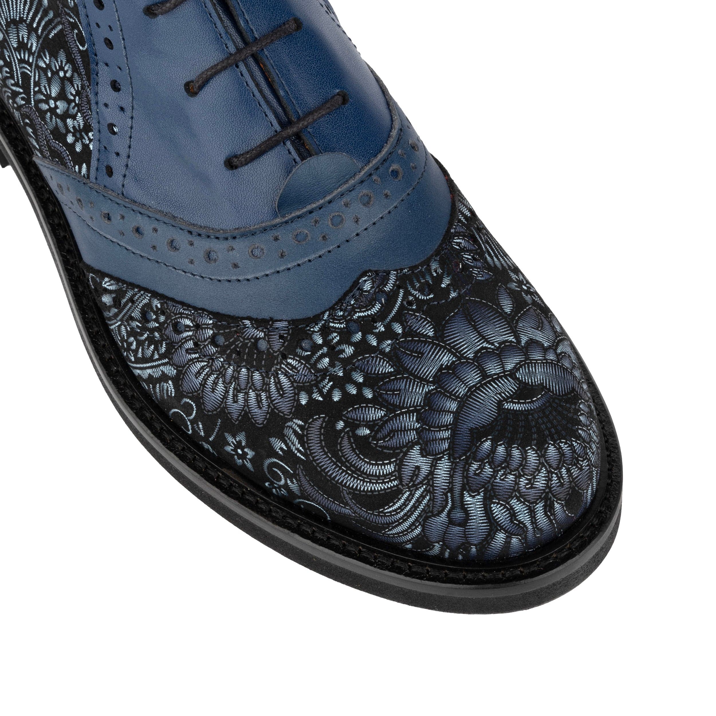 Brick Lane Boots - Blue - Women's leather oxford higher ankle boot with brogue detail - Image 7