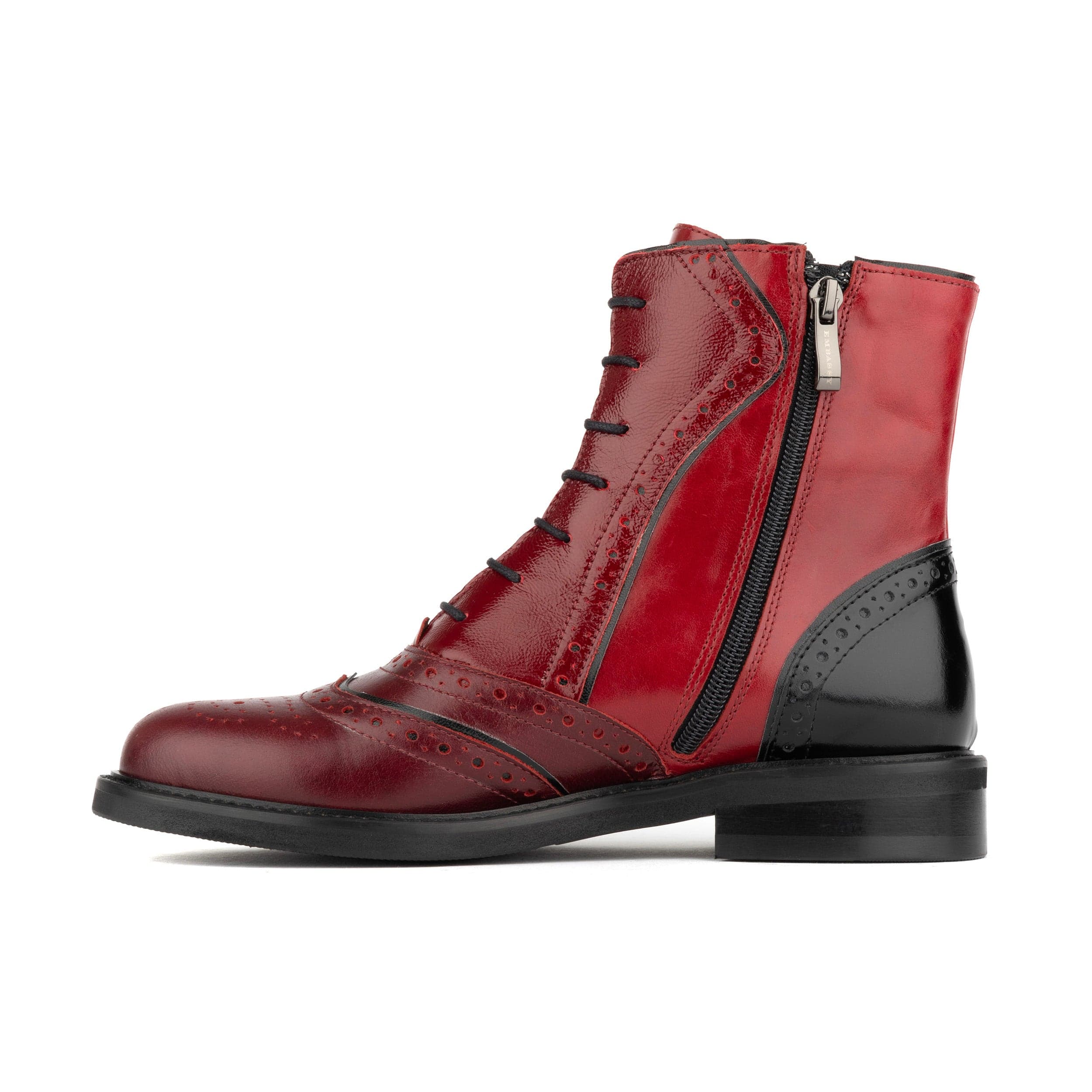 Brick Lane Boots - Claret - Women's dark red leather oxford boot with brogue styling - Image 3
