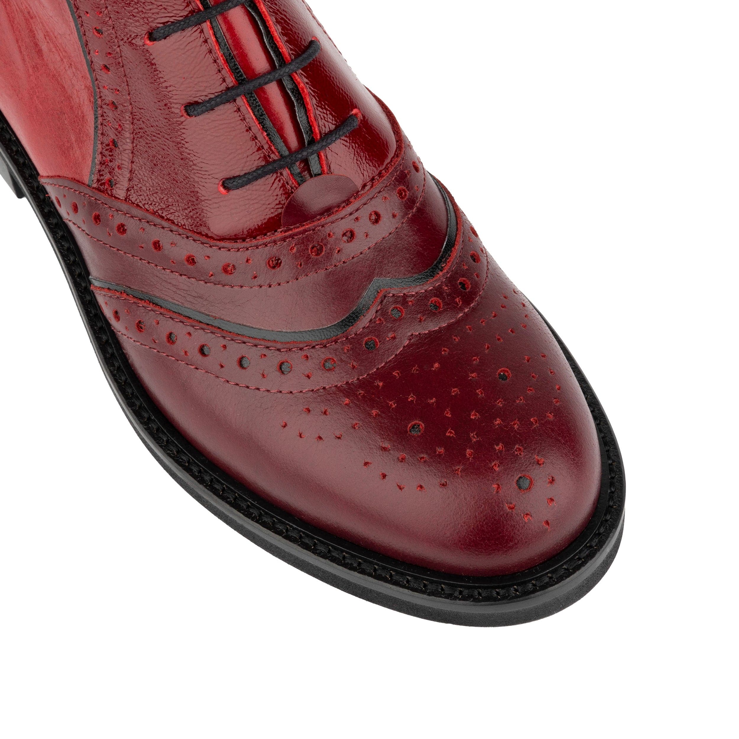 Brick Lane Boots - Claret - Women's dark red leather oxford boot with brogue styling - Image 7
