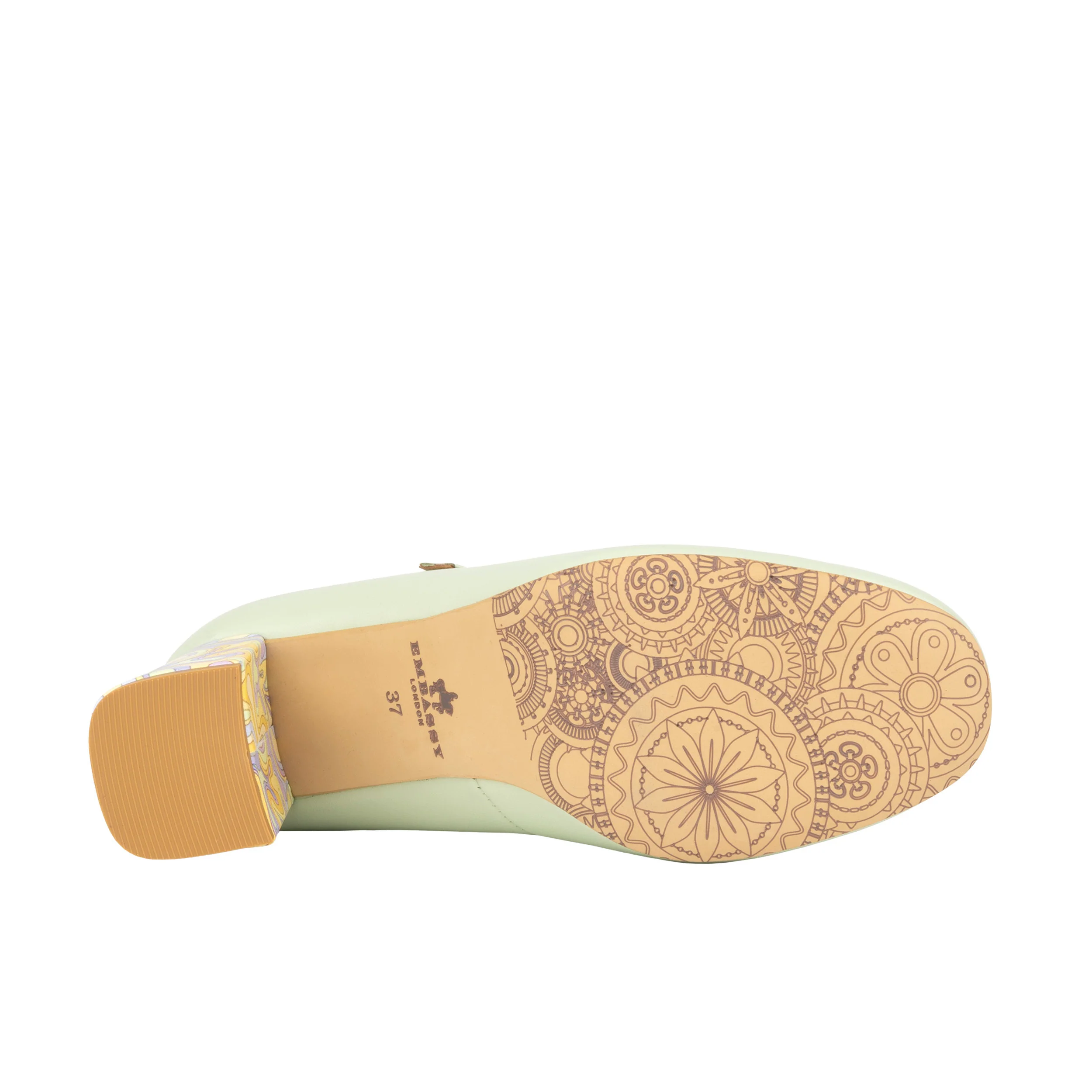 Button - Mint & Multi Pastel Print - Women's Leather Round-toe Mary Jane Pump with Block Heel - Image 6