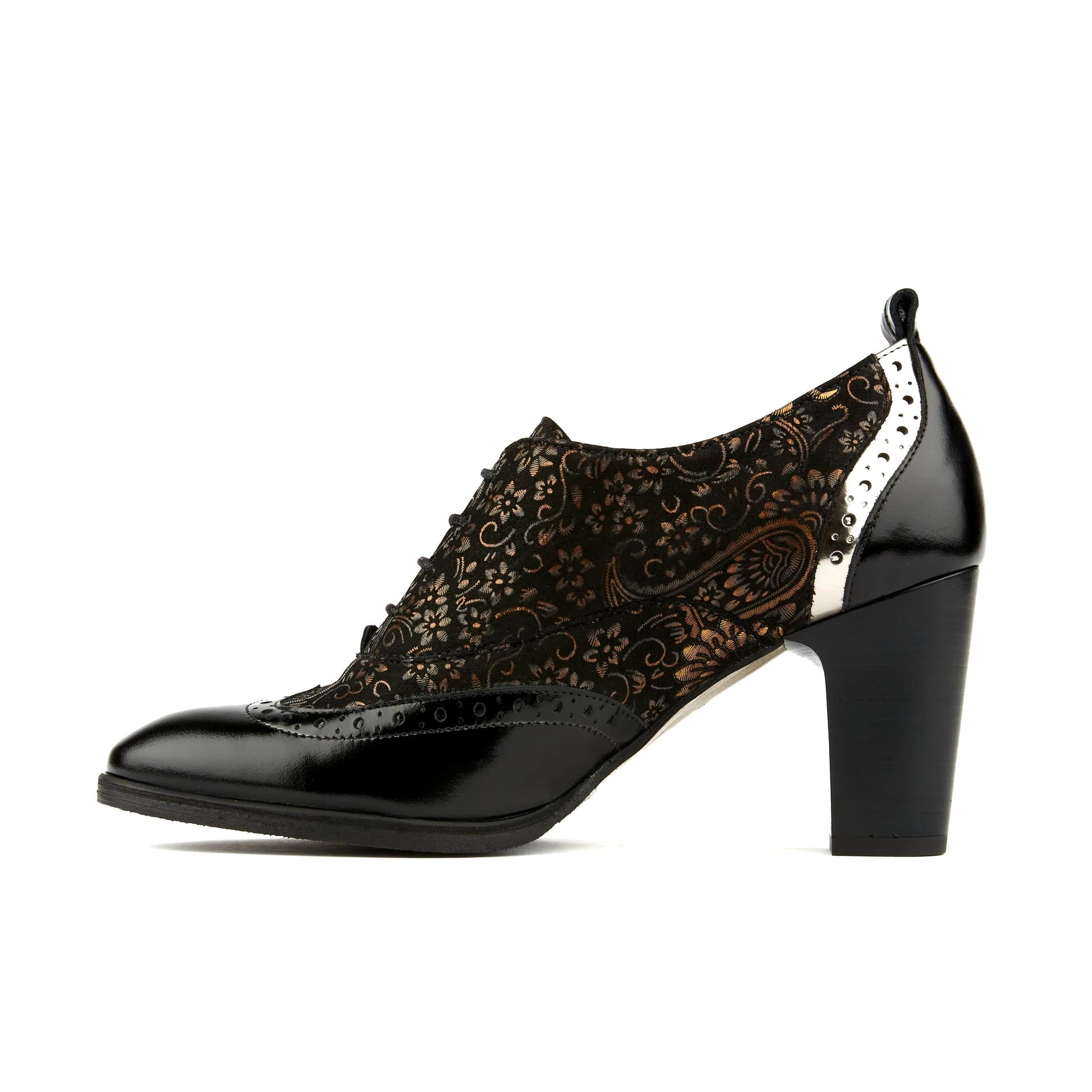 Casino - Black & Gold - Women's oxford pump in 3 inch heel with brogue details - Image 3