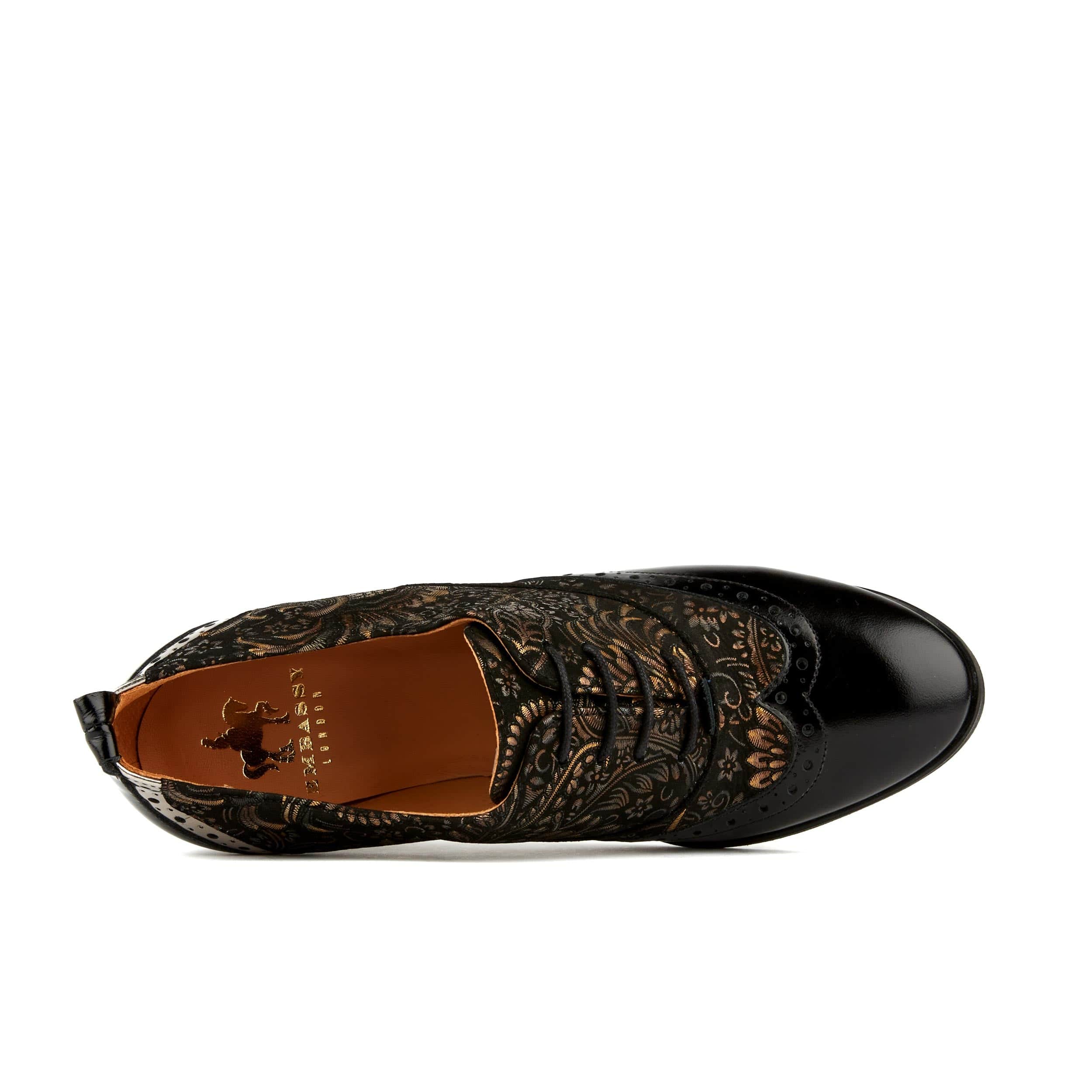 Casino - Black & Gold - Women's oxford pump in 3 inch heel with brogue details - Image 5