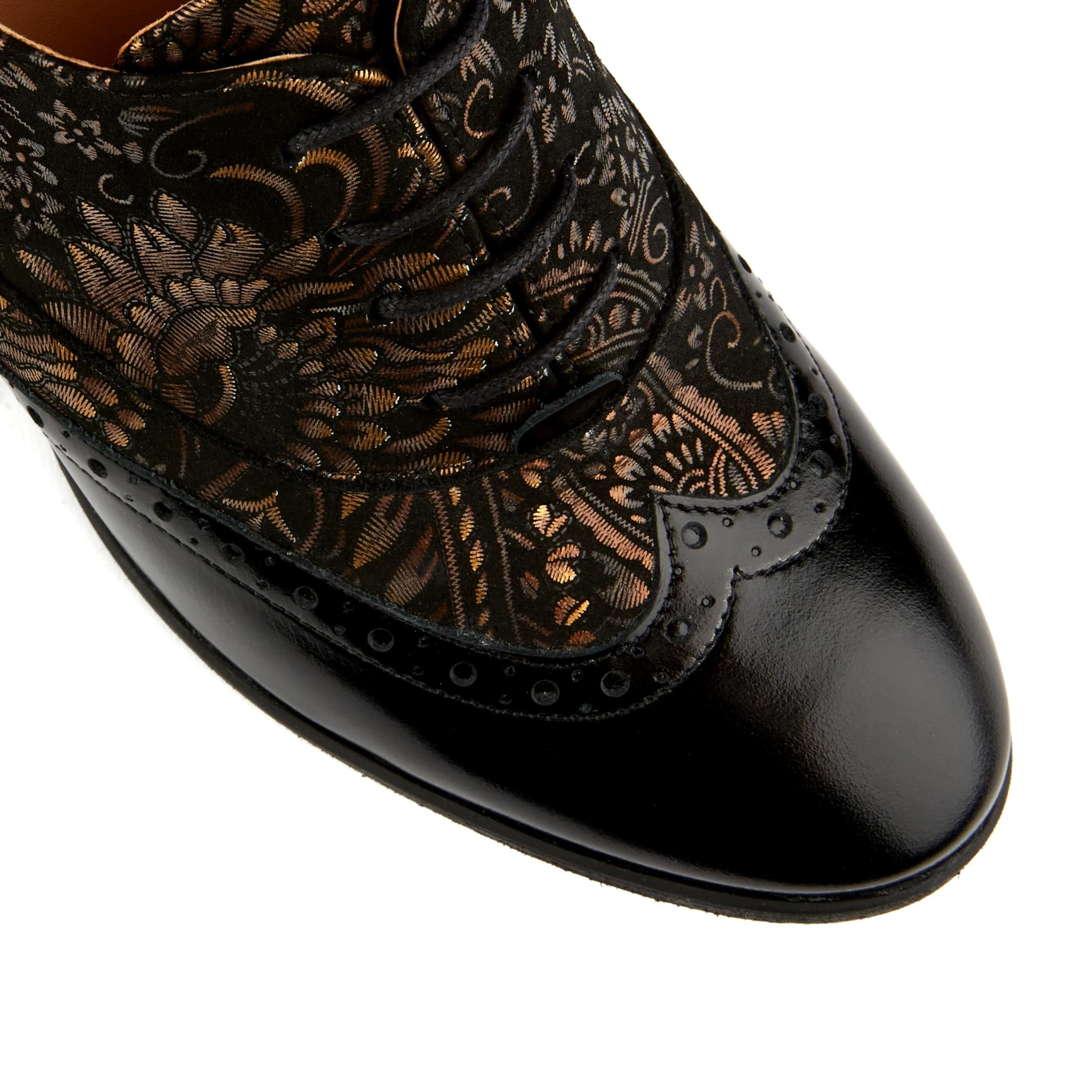 Casino - Black & Gold - Women's oxford pump in 3 inch heel with brogue details - Image 6