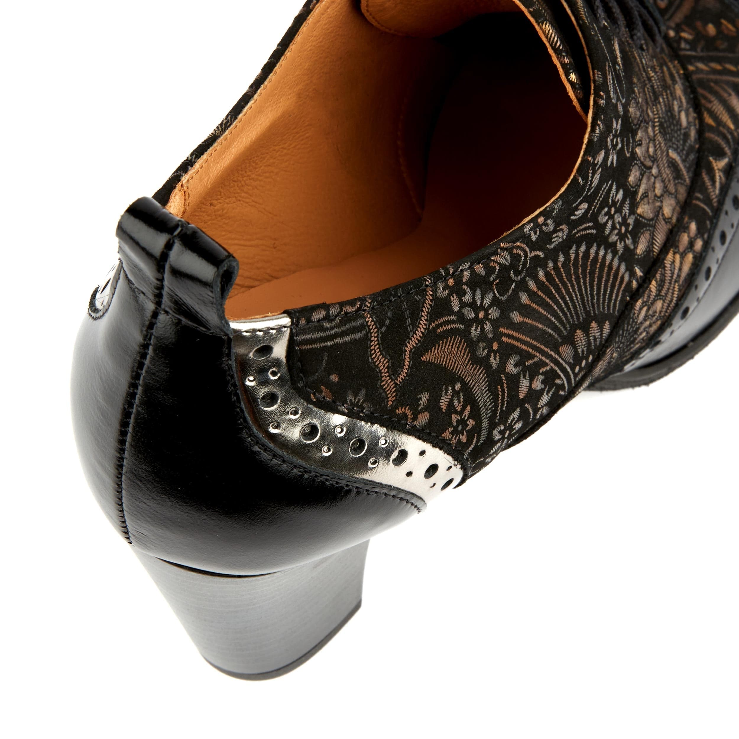 Casino - Black & Gold - Women's oxford pump in 3 inch heel with brogue details - Image 7