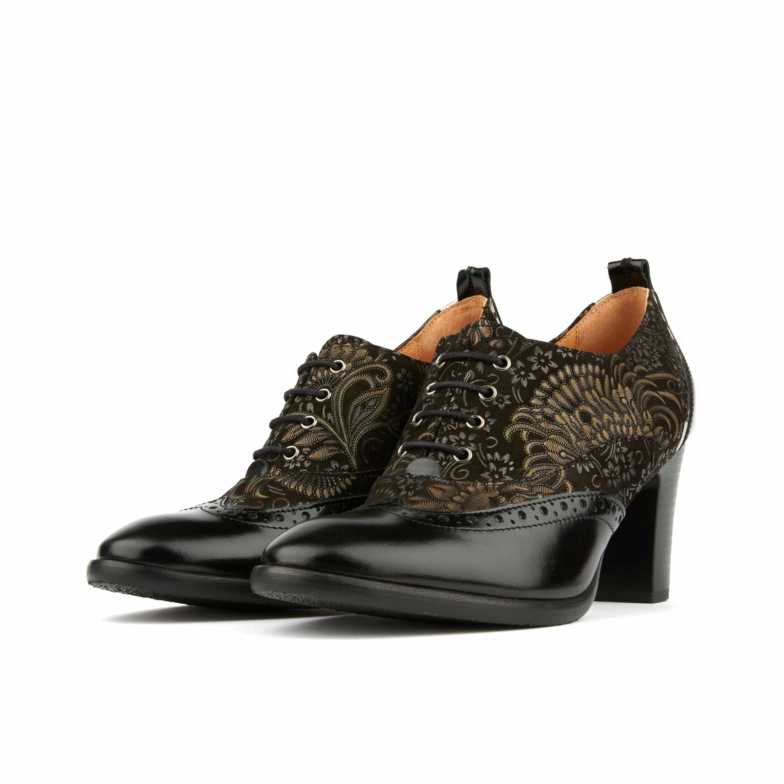 Casino - Black & Gold - Women's oxford pump in 3 inch heel with brogue details - Image 8