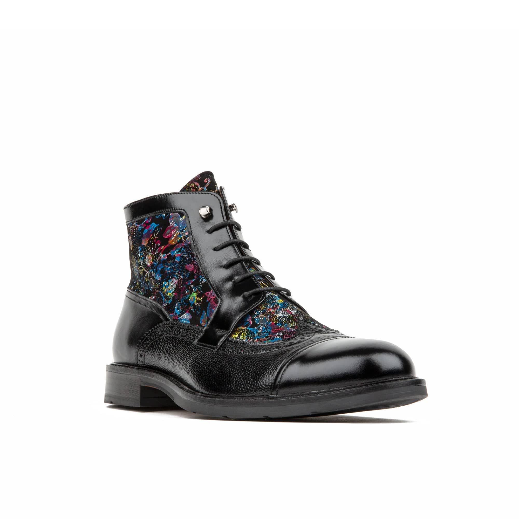 Charles - Black Flower - Men's lace up and zip up dressy leather boot - Image 3