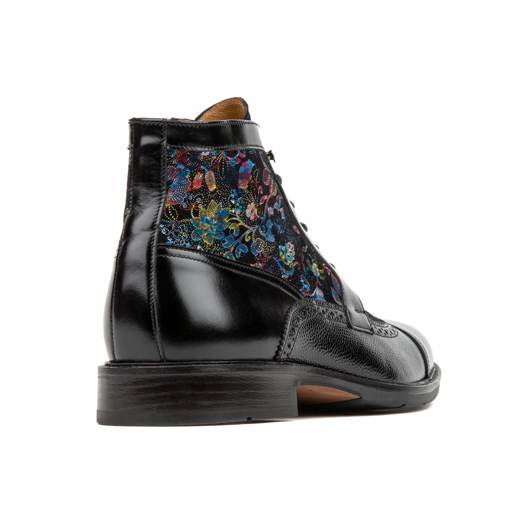 Charles - Black Flower - Men's lace up and zip up dressy leather boot - Image 5