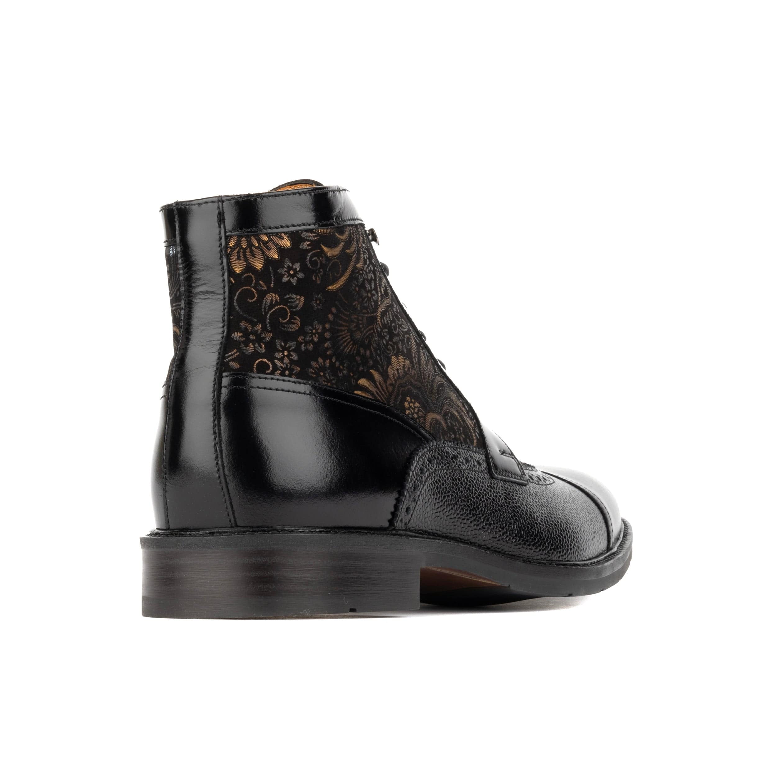 Charles - Black & Gold - Men's toe cap dressy leather boot with zip and broguing - Image 4