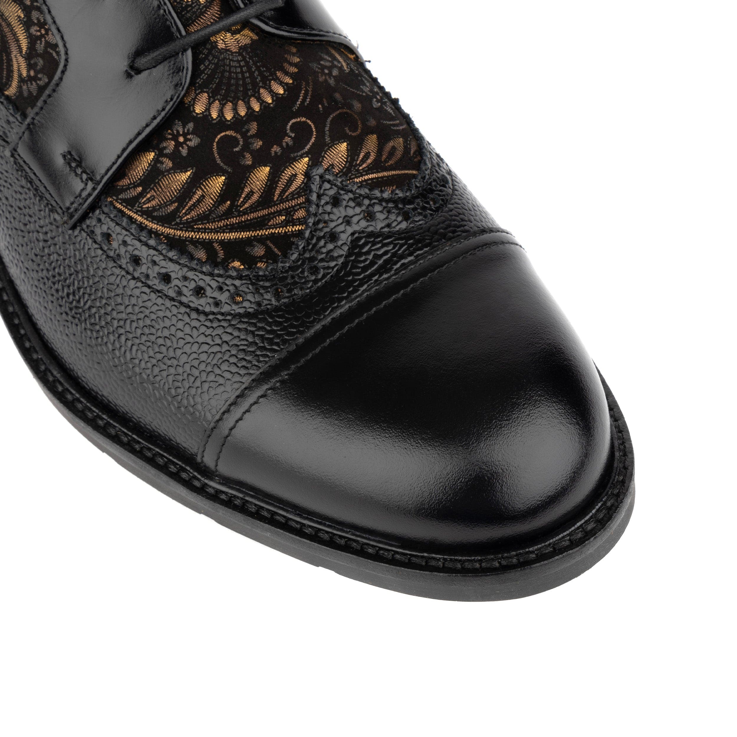 Charles - Black & Gold - Men's toe cap dressy leather boot with zip and broguing - Image 7