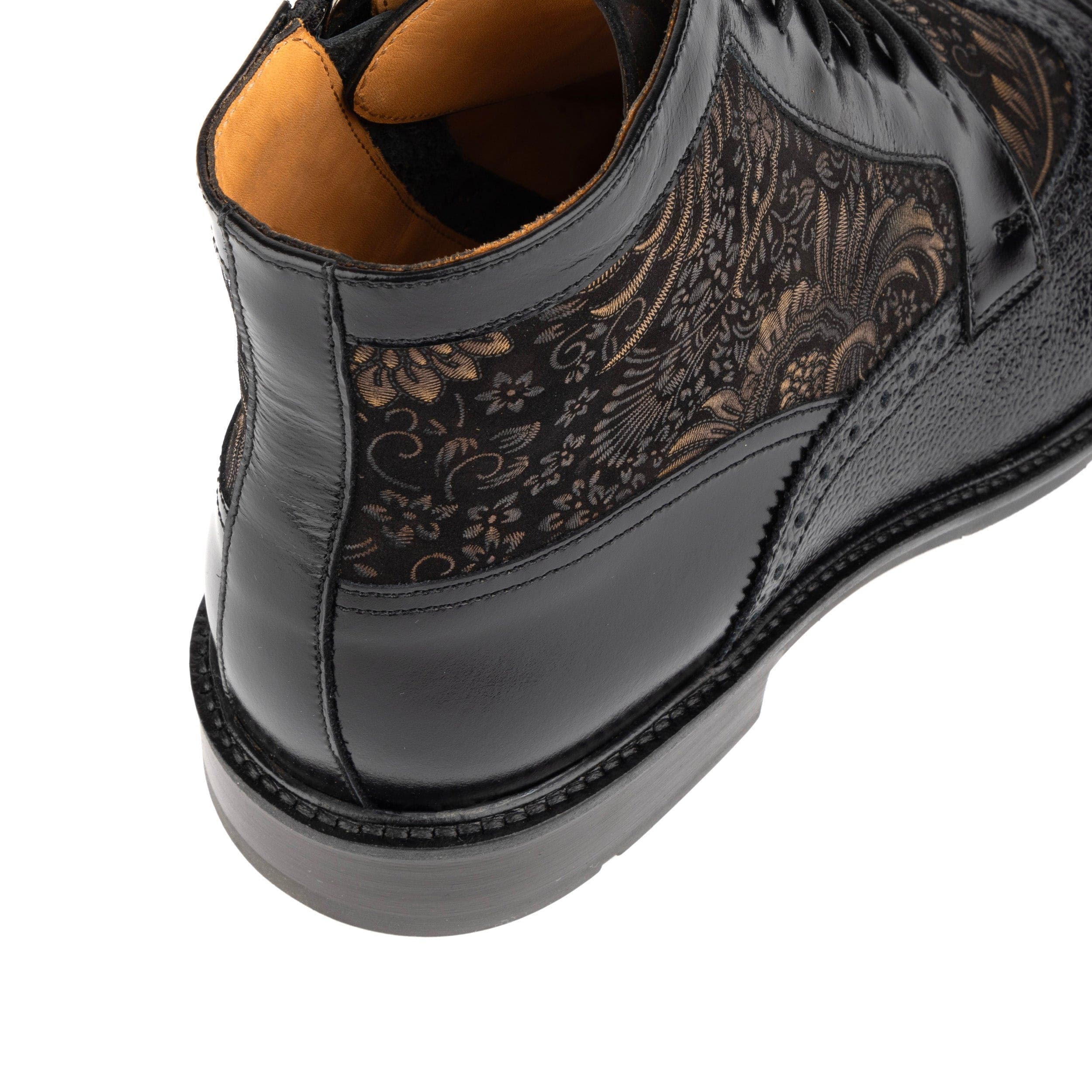 Charles - Black & Gold - Men's toe cap dressy leather boot with zip and broguing - Image 8