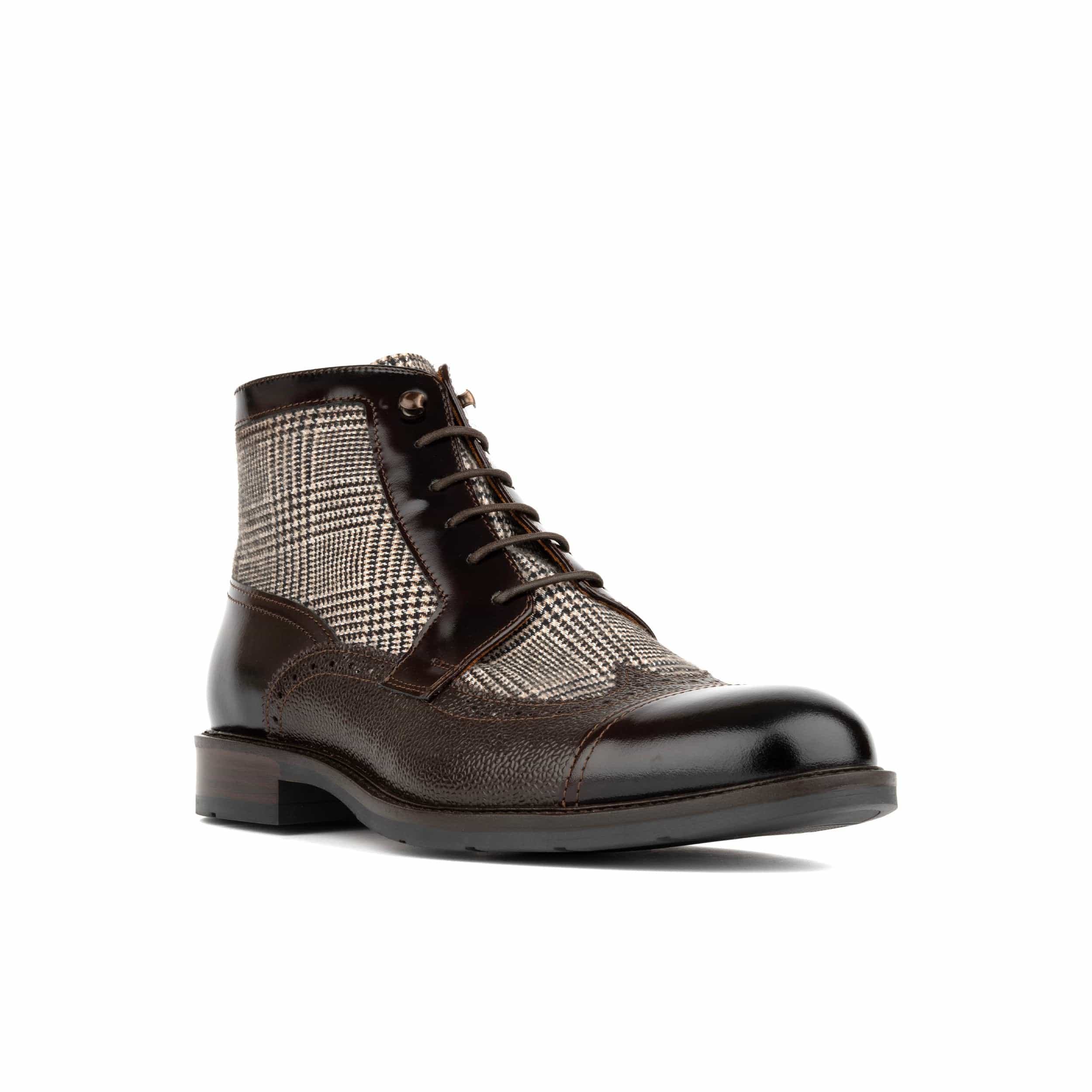 Charles - Brown Check - Men's toe cap dressy leather boot in leather and textile - Image 3