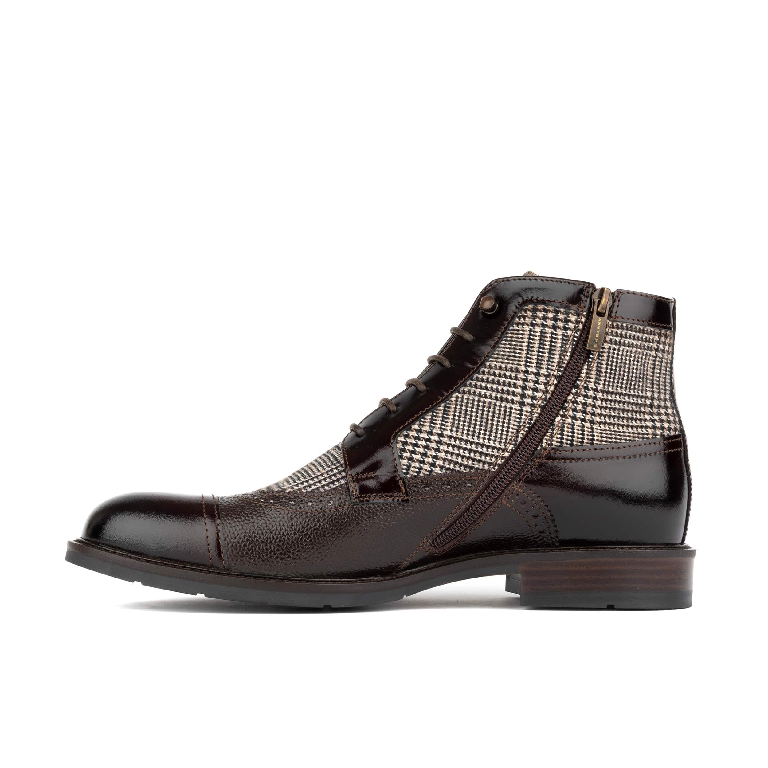 Charles - Brown Check - Men's toe cap dressy leather boot in leather and textile - Image 4