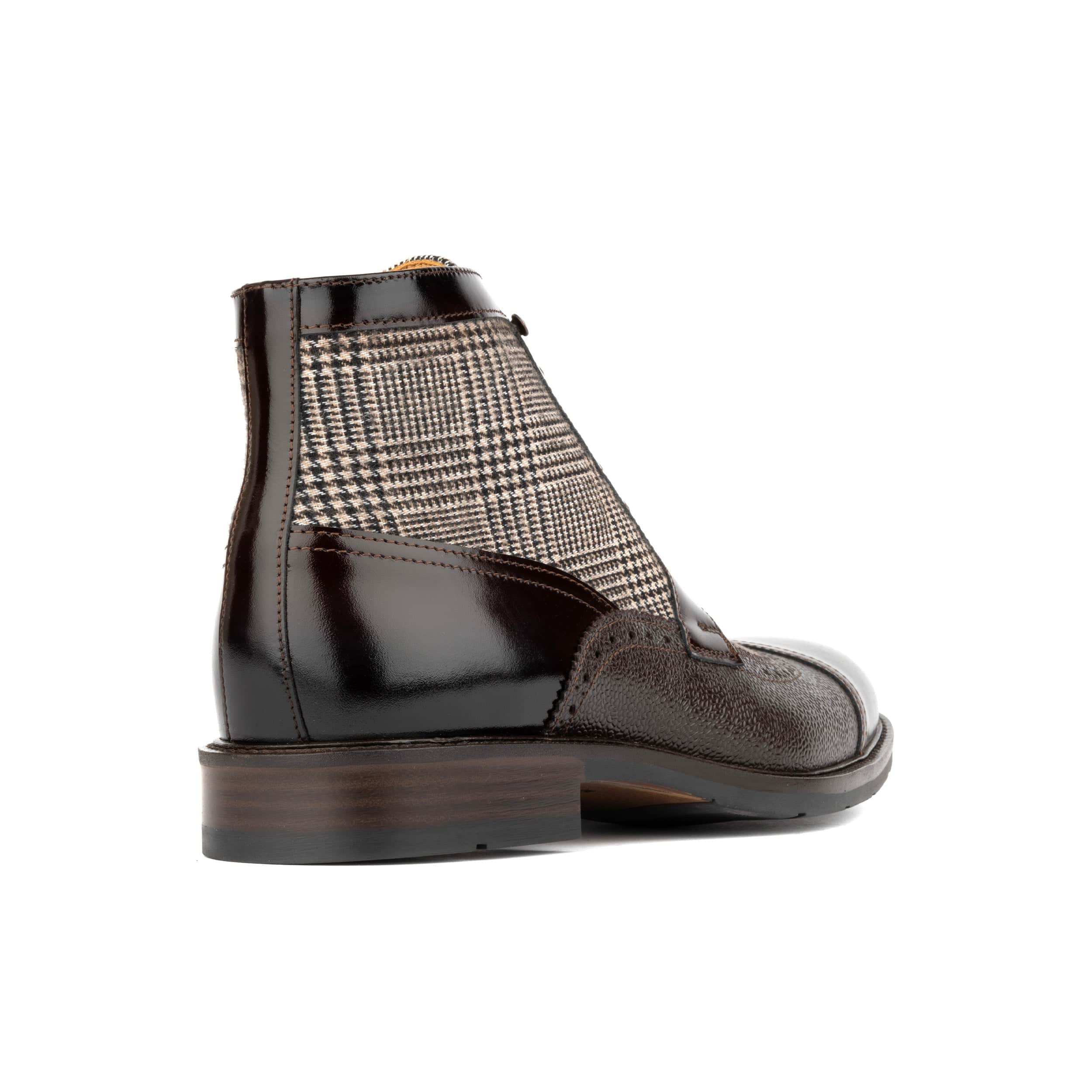 Charles - Brown Check - Men's toe cap dressy leather boot in leather and textile - Image 5