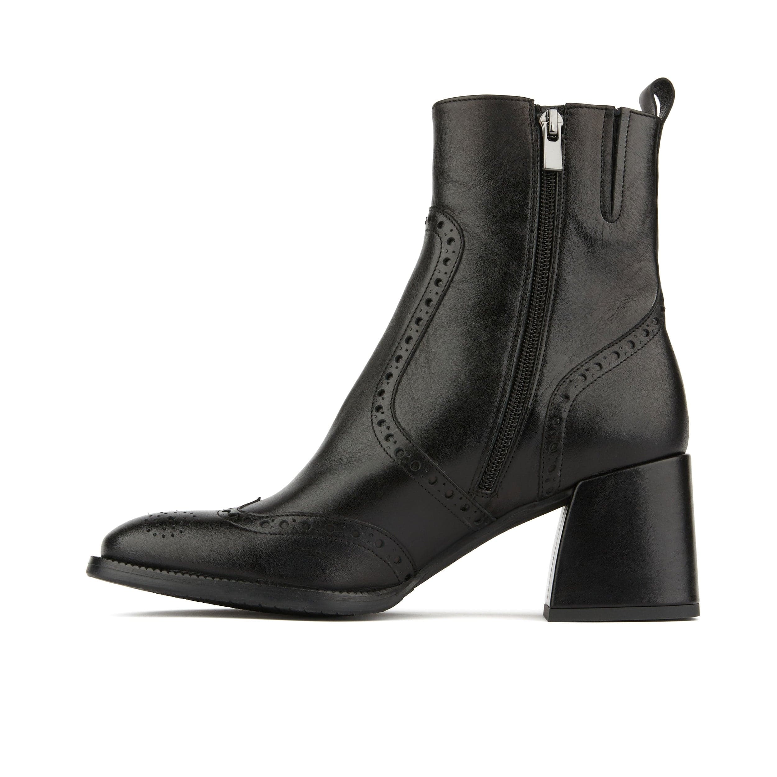 Chloe - Black - Women's block heel higher ankle leather boot with side zip - Image 3