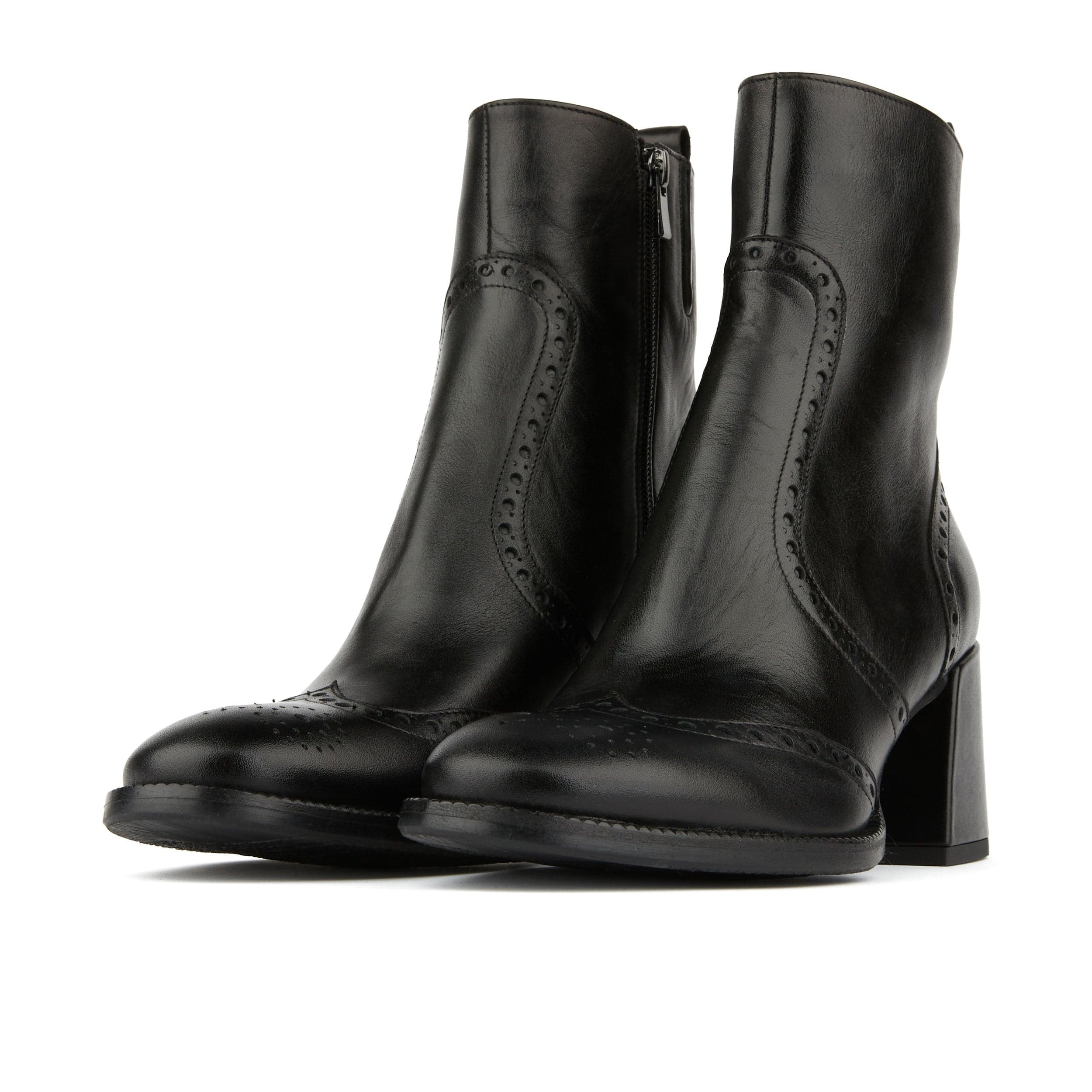 Chloe - Black - Women's block heel higher ankle leather boot with side zip - Image 6