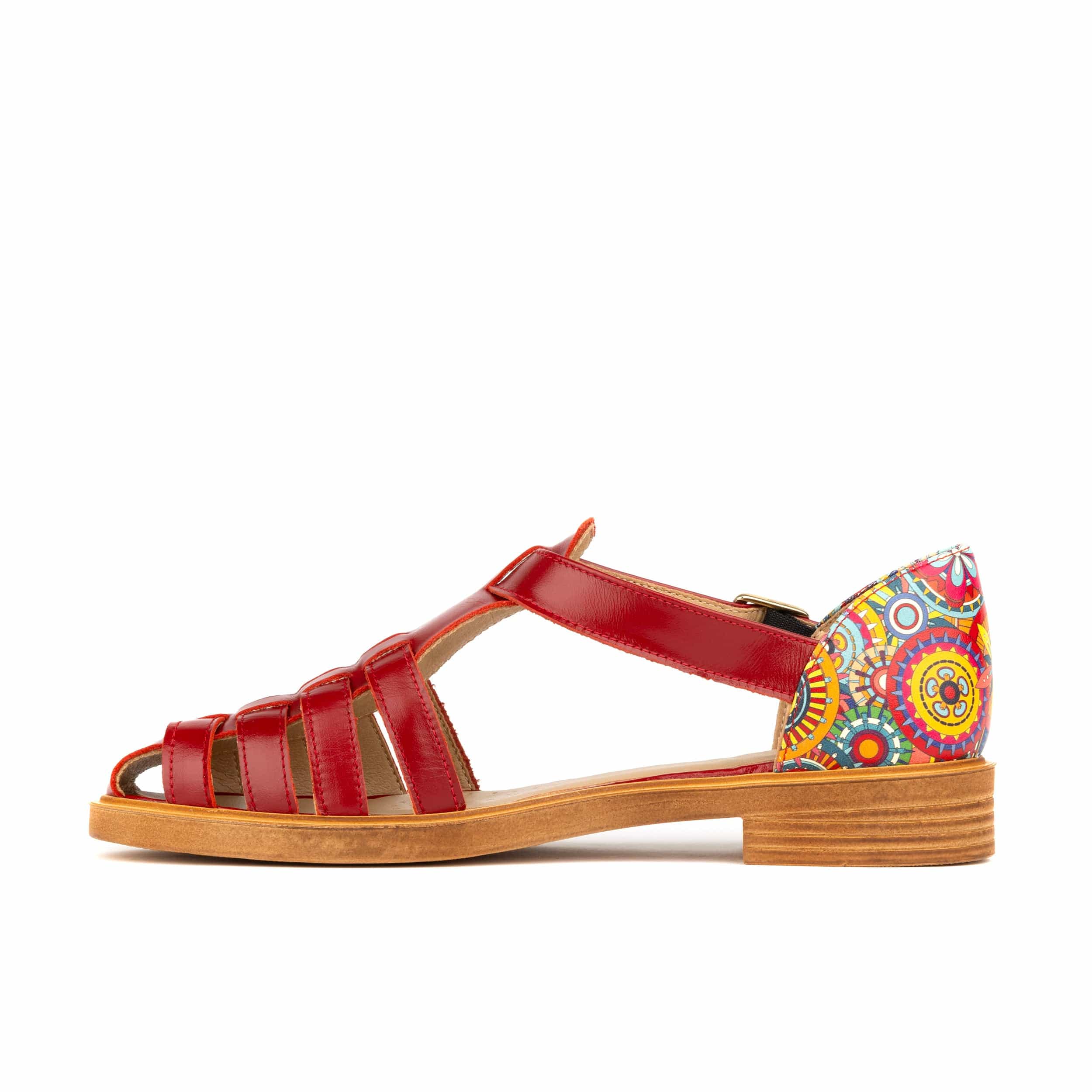 Sandy - Burgundy Signature - Women's fishermen flat leather sandal with covered heel - Image 3