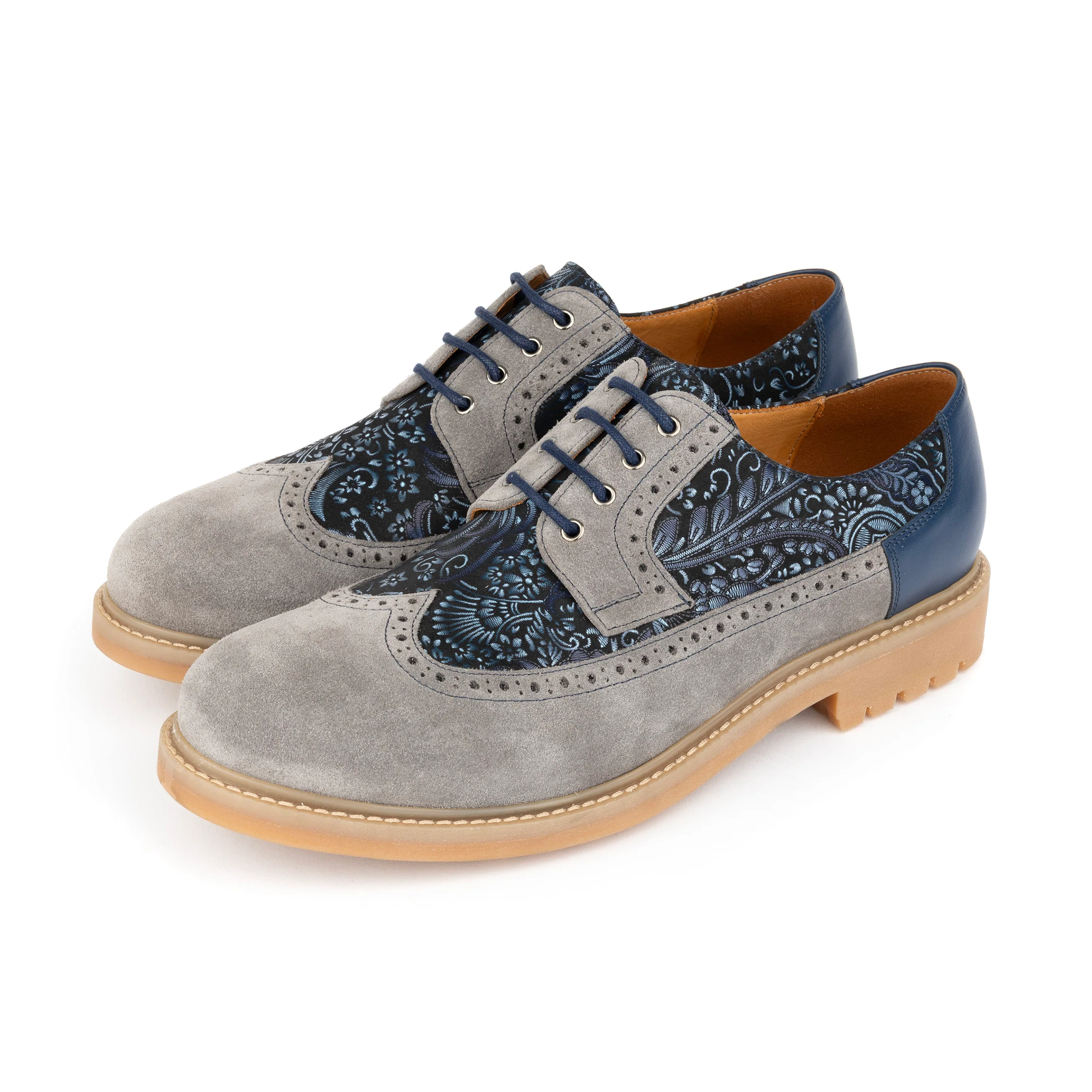 Cyclone - Grey, Blue & Silver Paisley - Men's Chunky Sole Leather & Suede Shoe with Paisley Print - Image 10