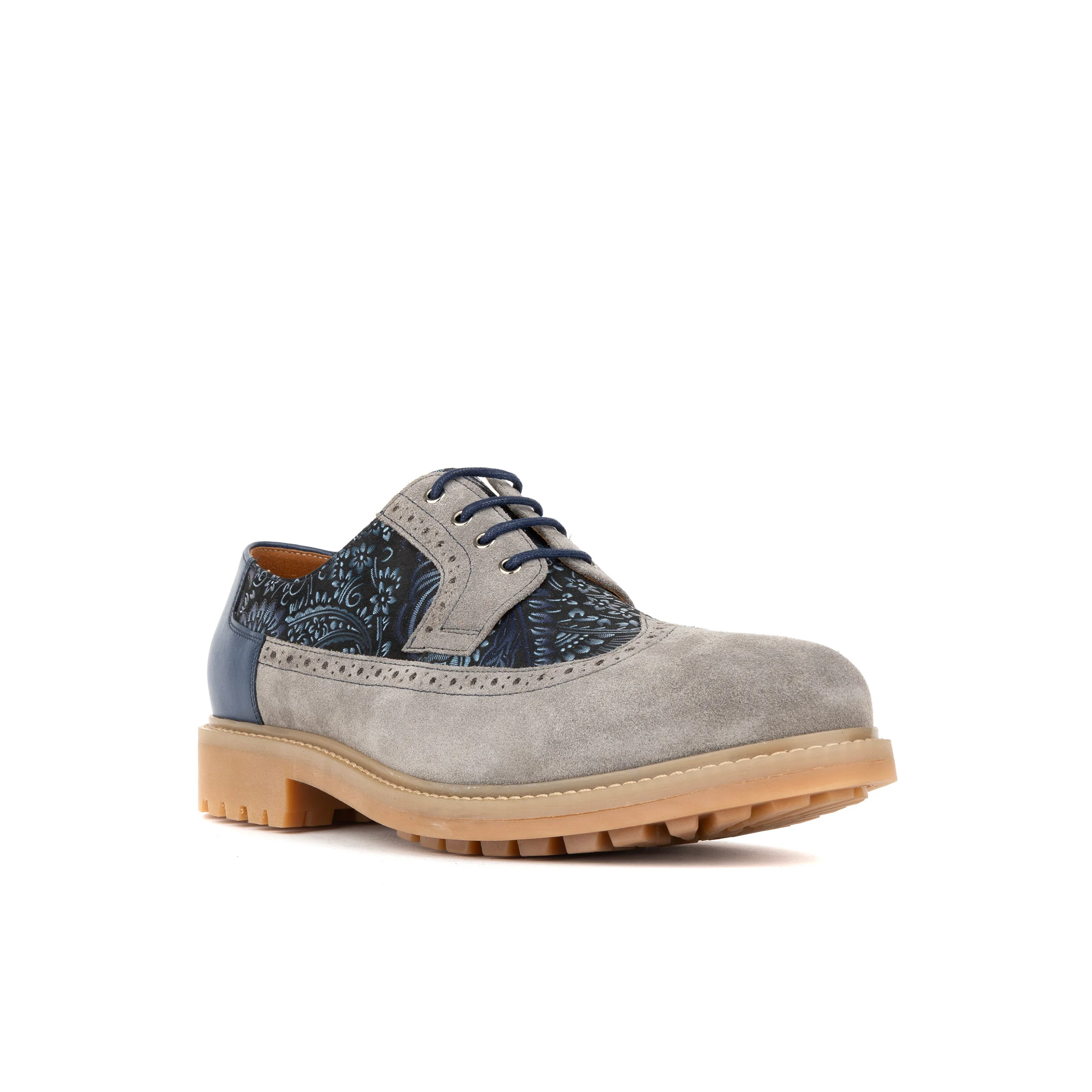 Cyclone - Grey, Blue & Silver Paisley - Men's Chunky Sole Leather & Suede Shoe with Paisley Print - Image 3