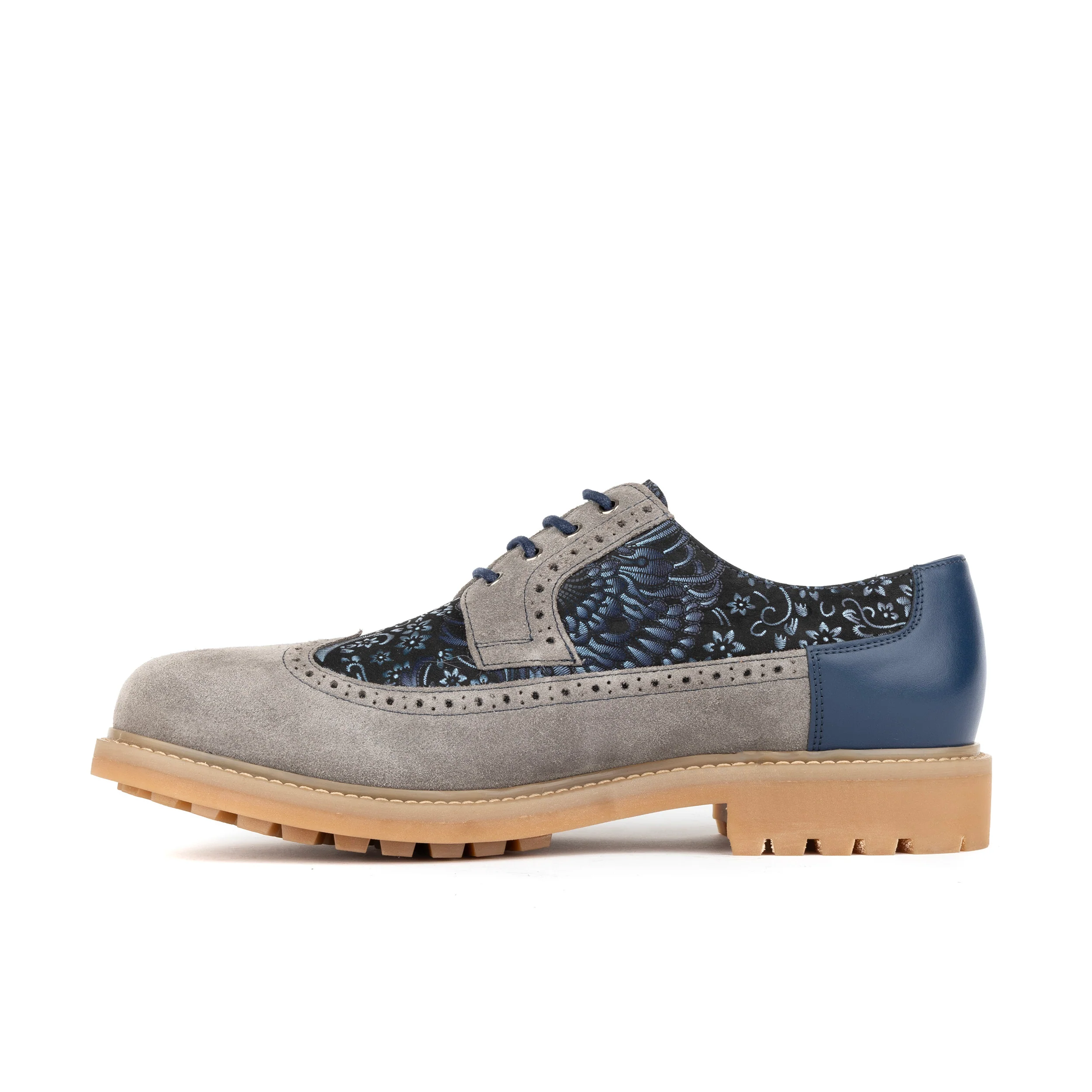 Cyclone - Grey, Blue & Silver Paisley - Men's Chunky Sole Leather & Suede Shoe with Paisley Print - Image 4