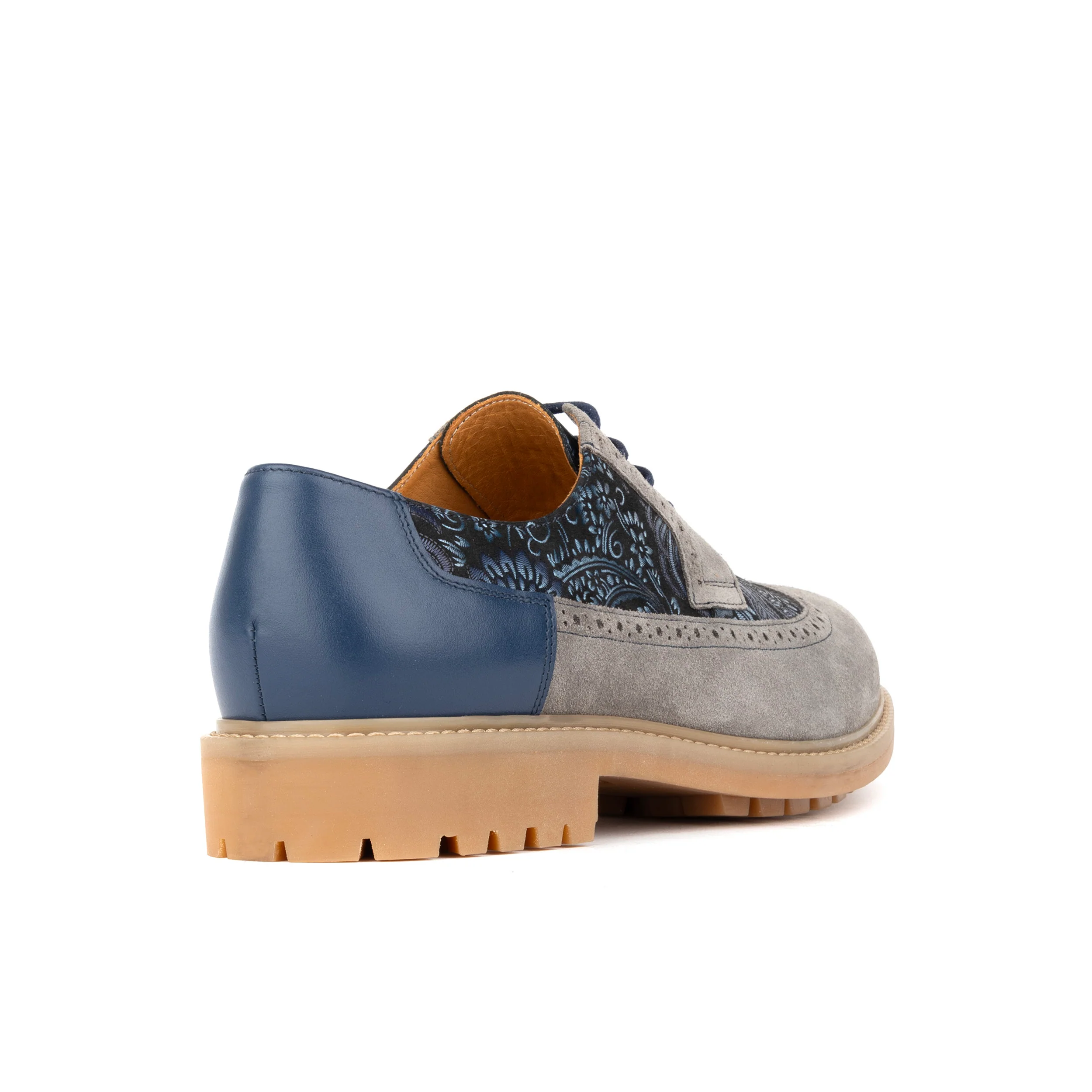 Cyclone - Grey, Blue & Silver Paisley - Men's Chunky Sole Leather & Suede Shoe with Paisley Print - Image 5