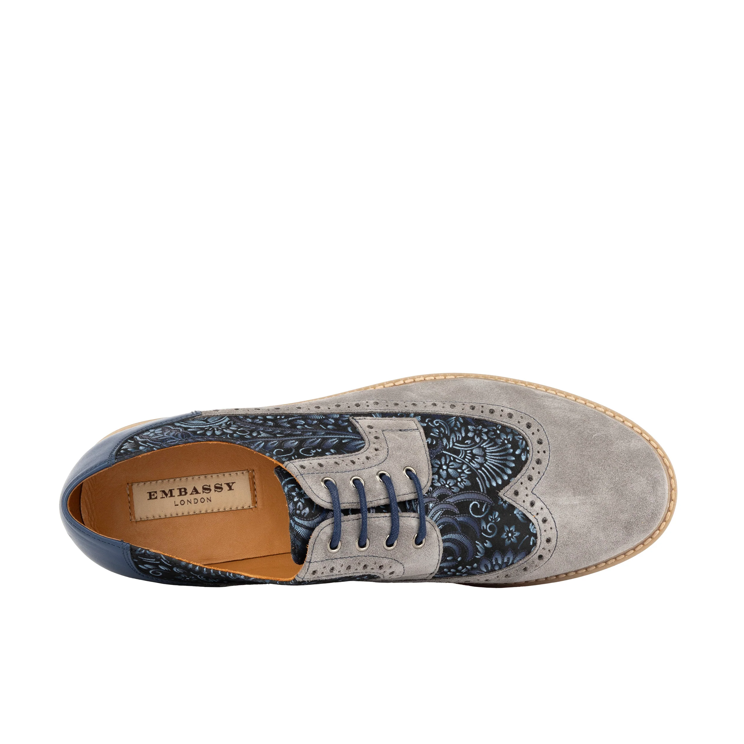 Cyclone - Grey, Blue & Silver Paisley - Men's Chunky Sole Leather & Suede Shoe with Paisley Print - Image 7