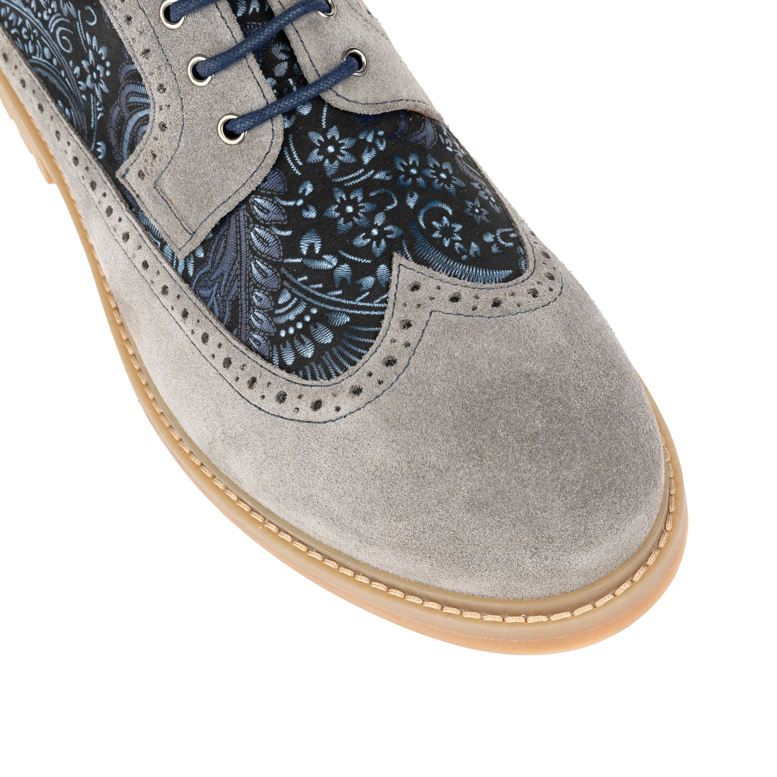 Cyclone - Grey, Blue & Silver Paisley - Men's Chunky Sole Leather & Suede Shoe with Paisley Print - Image 8