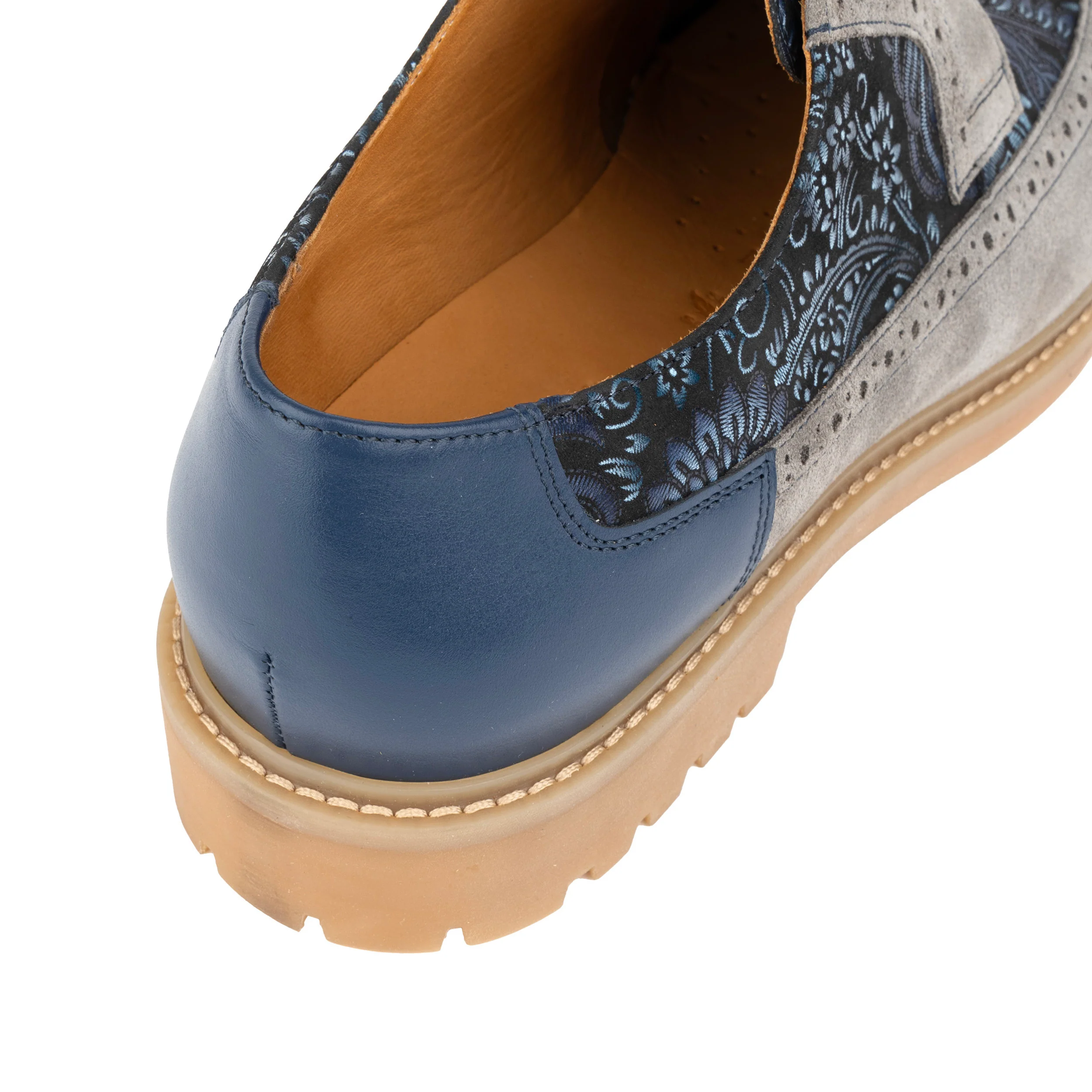 Cyclone - Grey, Blue & Silver Paisley - Men's Chunky Sole Leather & Suede Shoe with Paisley Print - Image 9