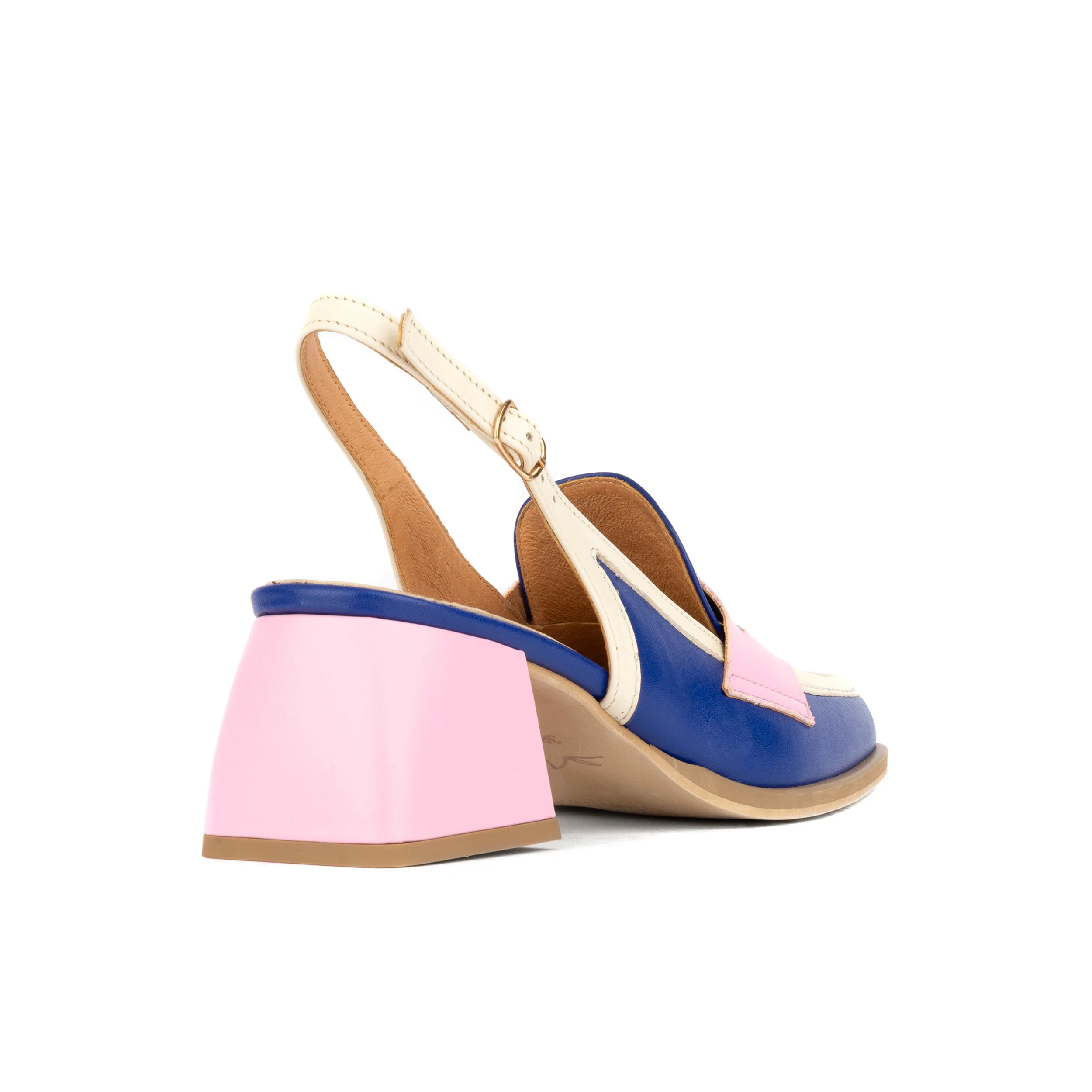 Diana - Blue & Cream & Pink - Women's block heel slingback leather pump - Image 5