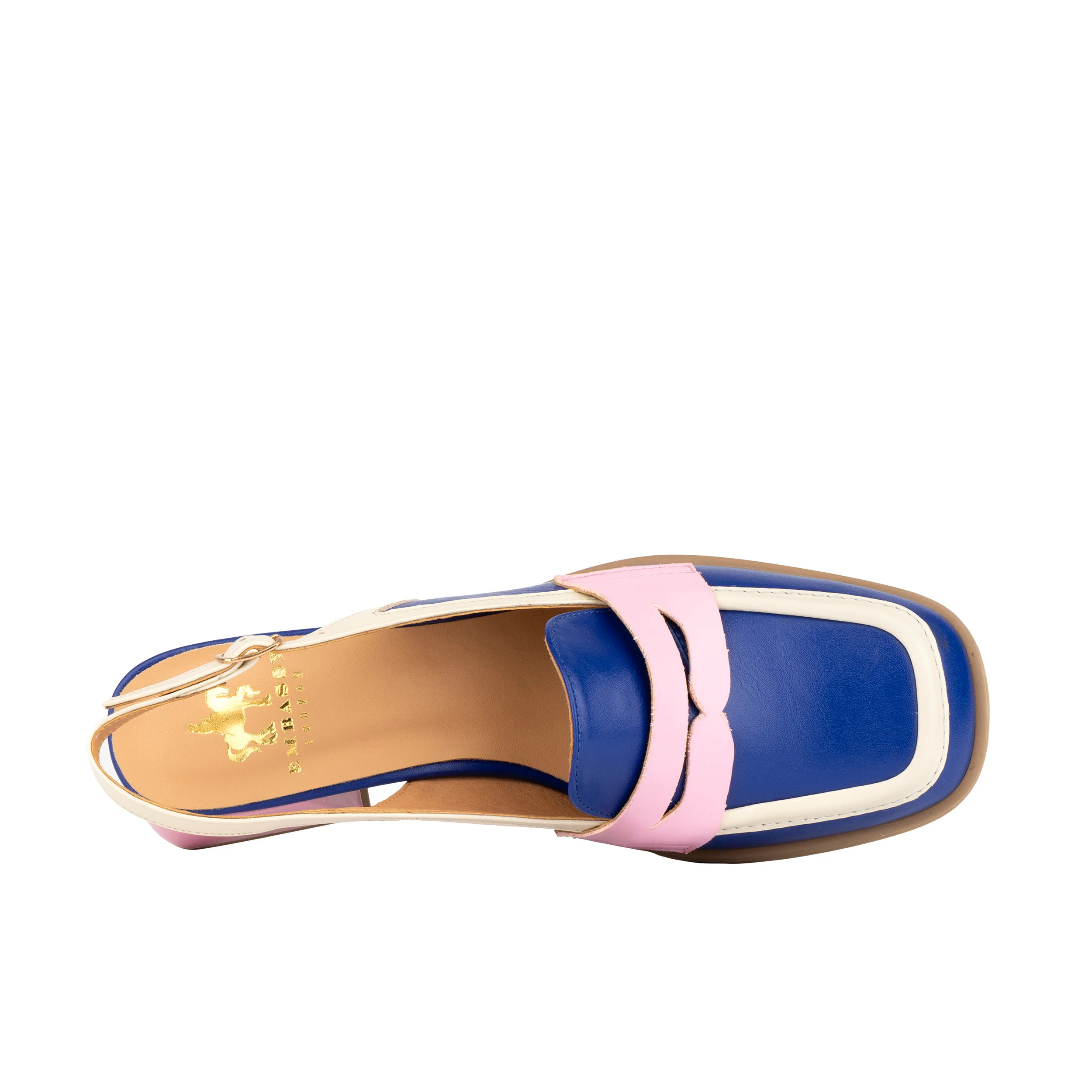 Diana - Blue & Cream & Pink - Women's block heel slingback leather pump - Image 7