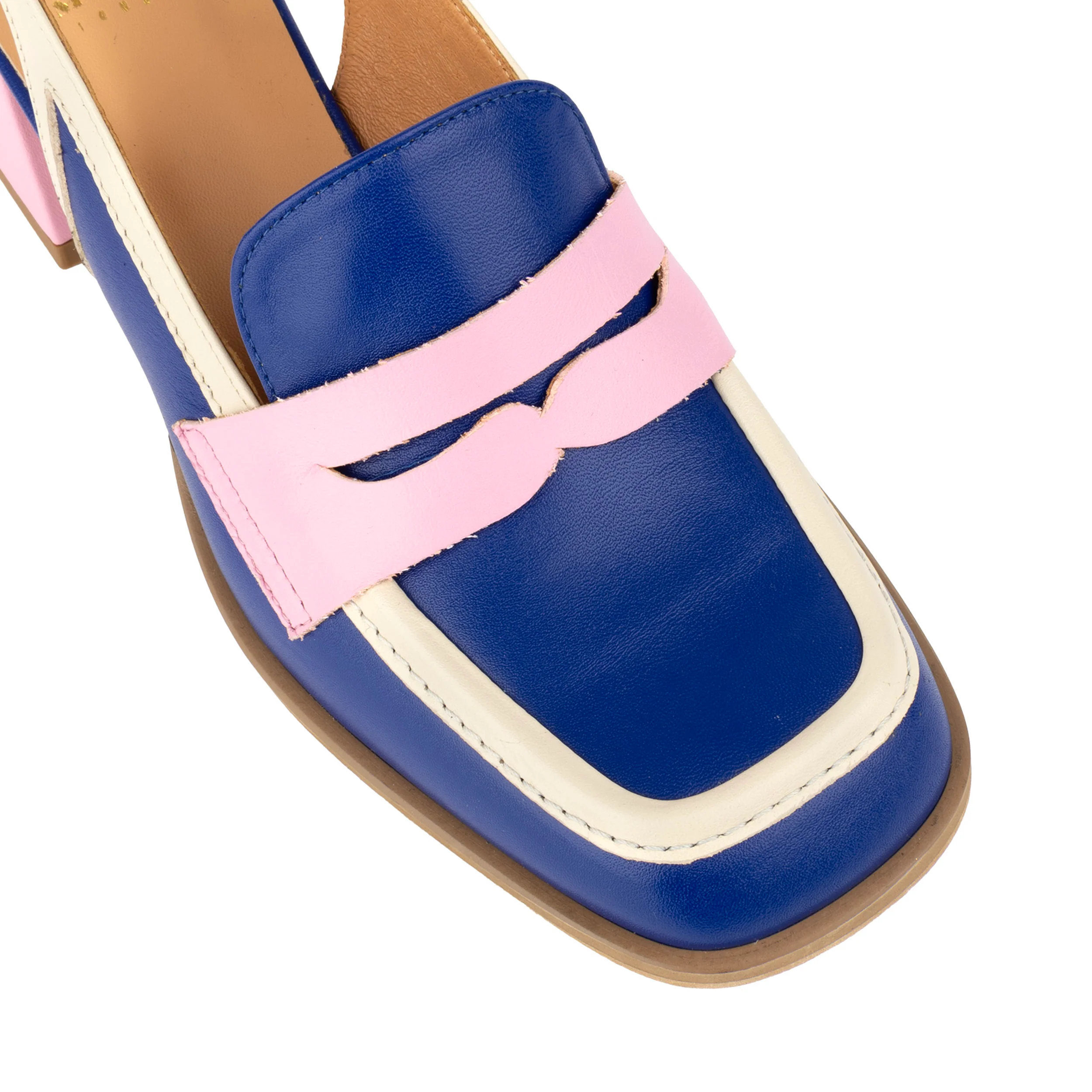 Diana - Blue & Cream & Pink - Women's block heel slingback leather pump - Image 8