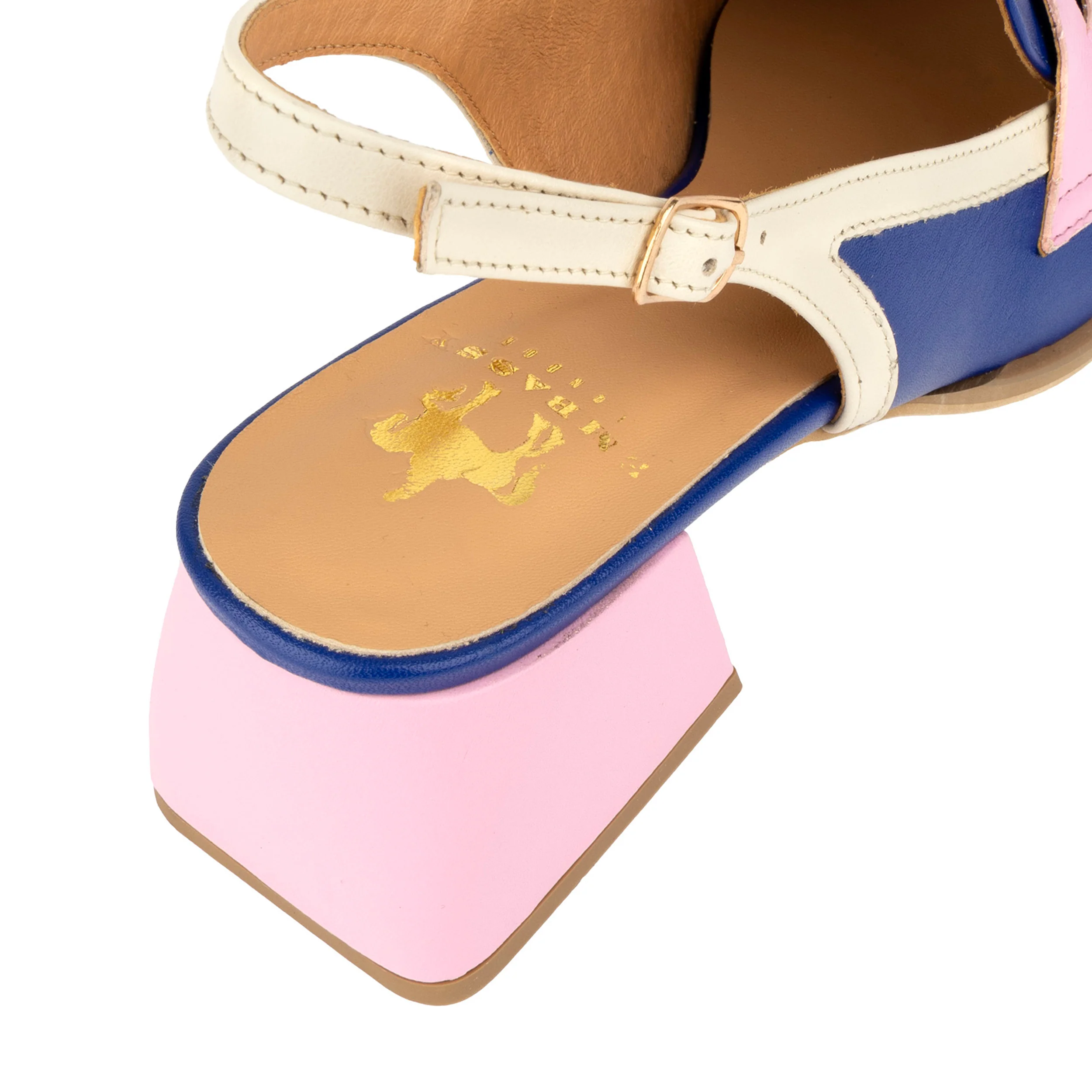 Diana - Blue & Cream & Pink - Women's block heel slingback leather pump - Image 9