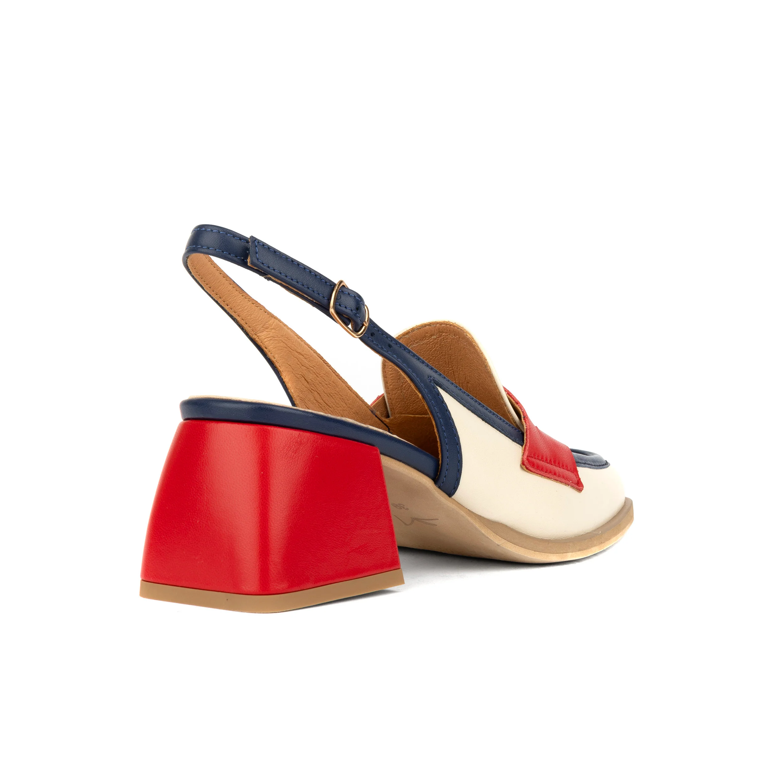 Diana - Cream & Red & Blue - Women's block heel slingback leather pump - Image 5